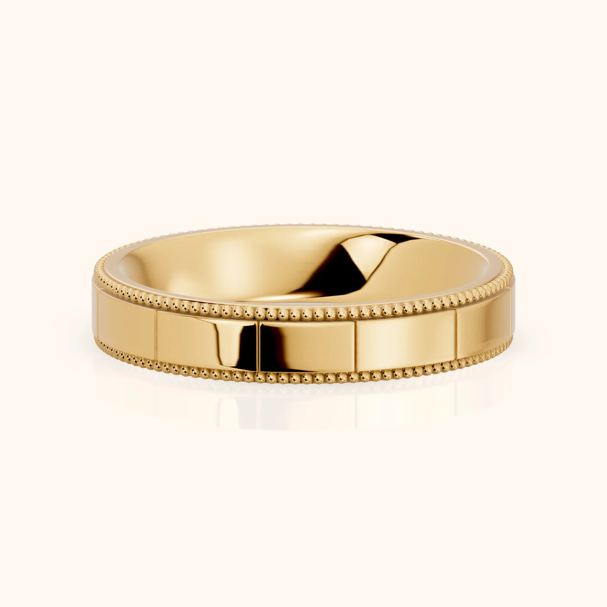 Sylvie Flat Milgrain Wedding Band in Yellow Gold - FrontView