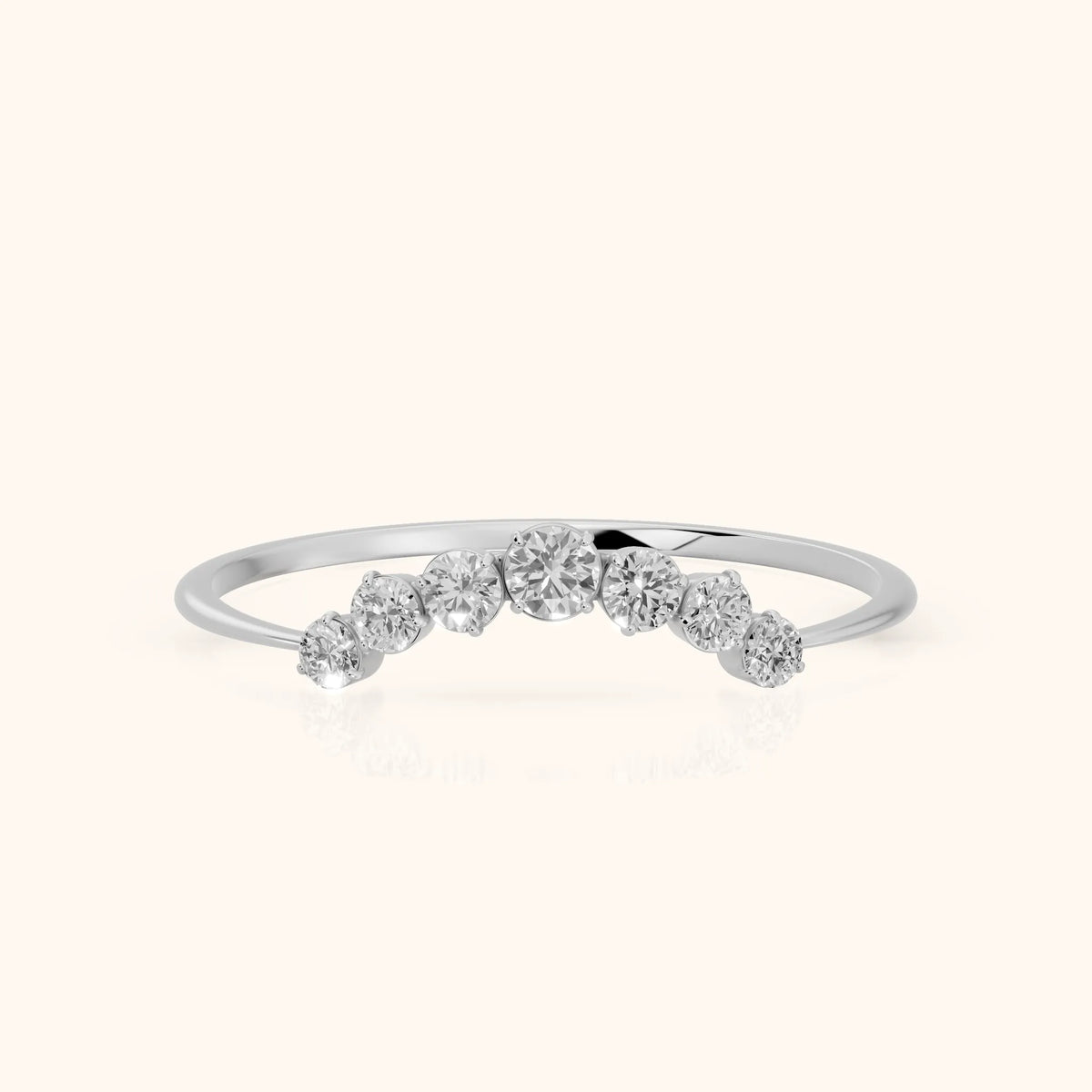 Lumi Curved Round Diamond Stackable Ring in White Gold - FrontView