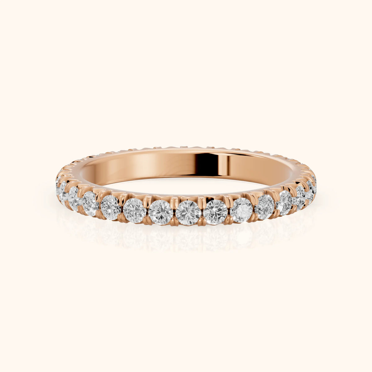 Lani French Pavé Round Diamond Eternity Band in Rose Gold - FrontView