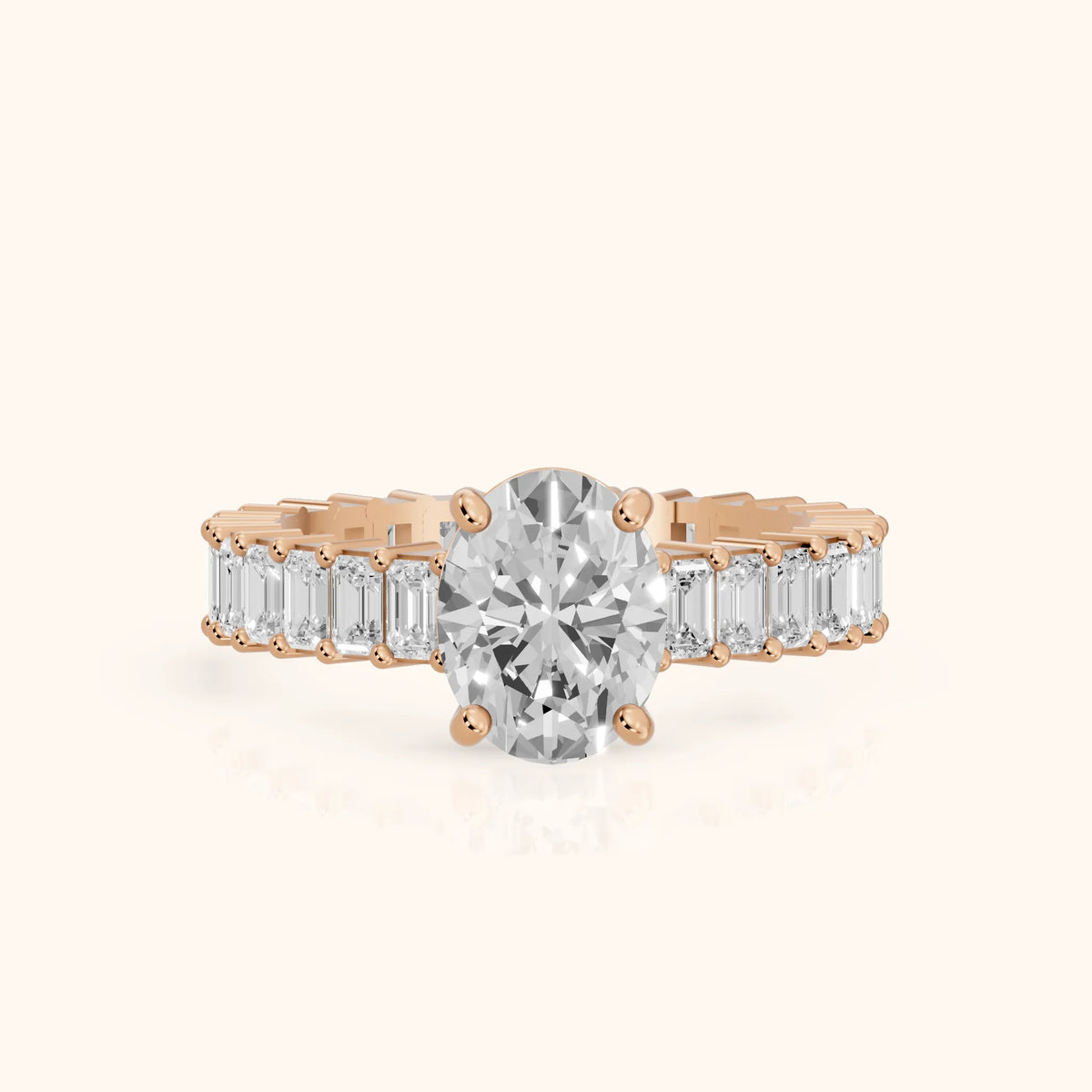 Mallory Shared Prong Oval Diamond Engagement Ring in Rose Gold - FrontView.webp