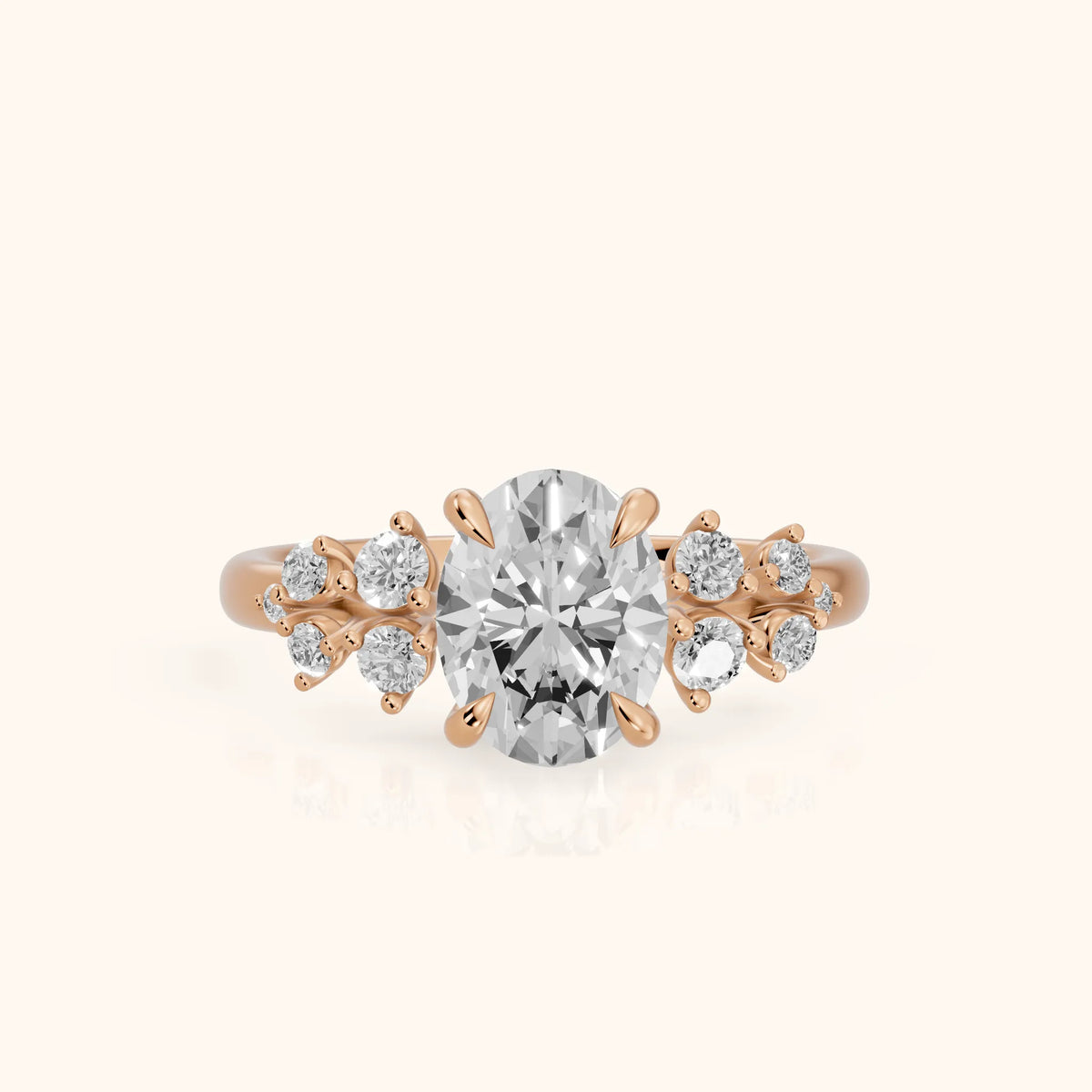 Mirabelle Cluster Oval Diamond Engagement Ring in Rose Gold - FrontView.webp