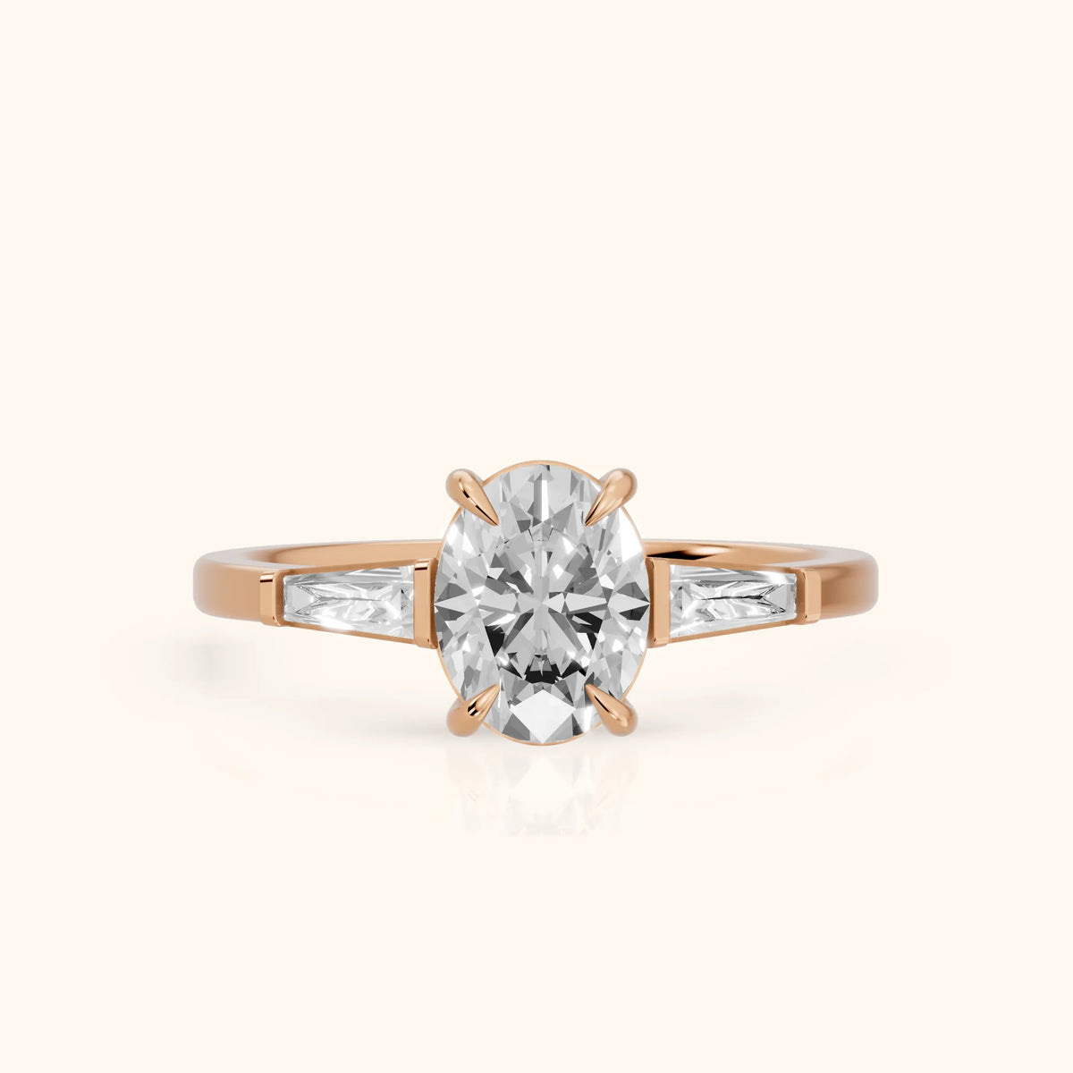 Winnie Three-Stone Oval Diamond Engagement Ring in Rose Gold - FrontView.webp