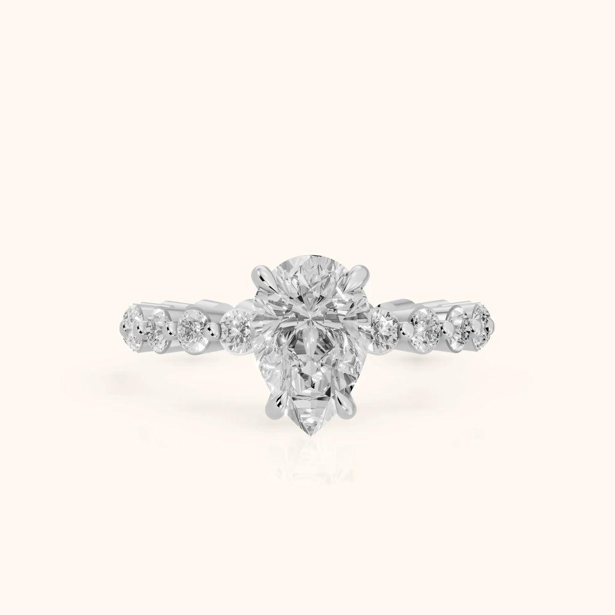 Piper Sidestone Pear Diamond Engagement Ring in White Gold - FrontView.webp