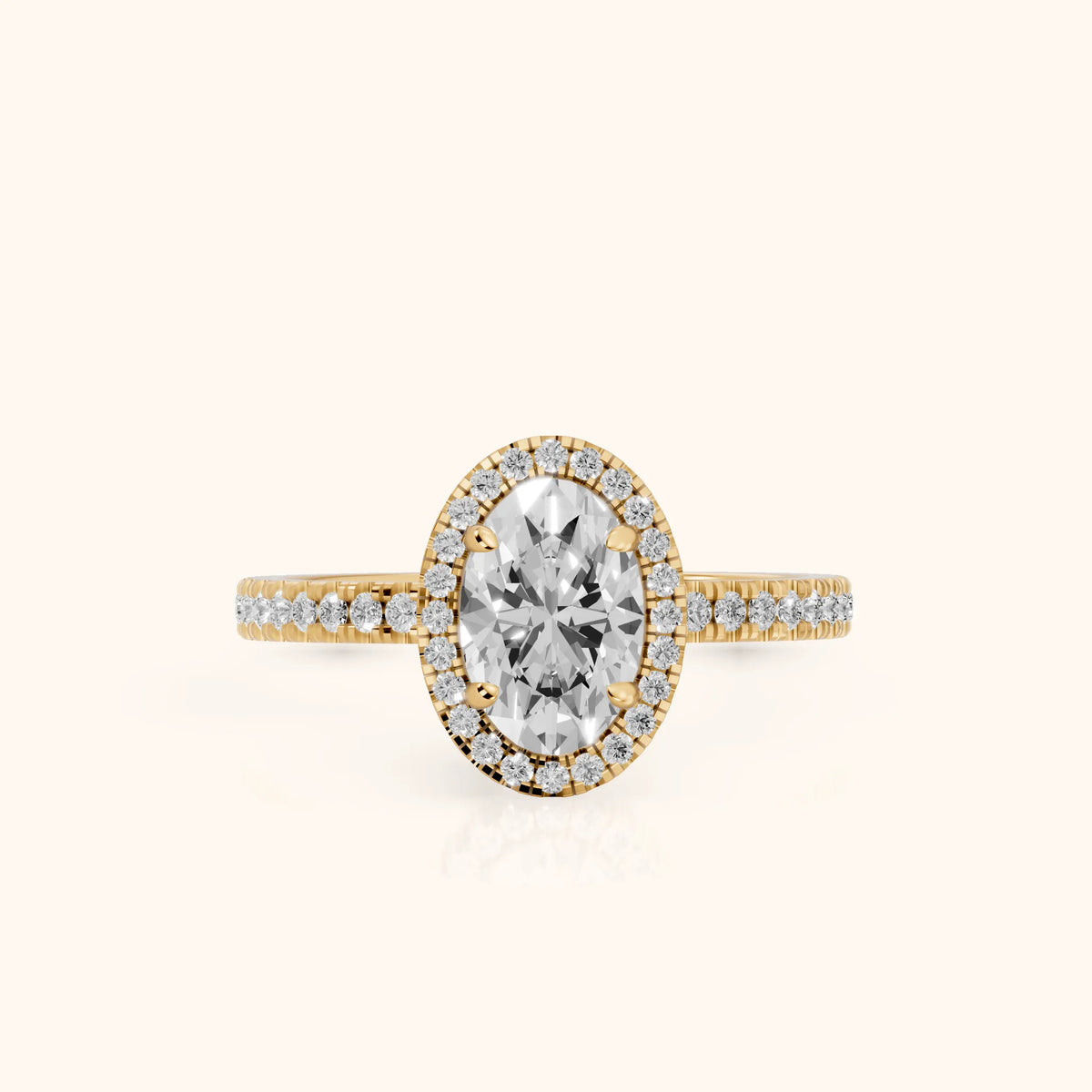 Rosemary Halo Pavé Oval Diamond Engagement Ring in Yellow Gold - FrontView.webp