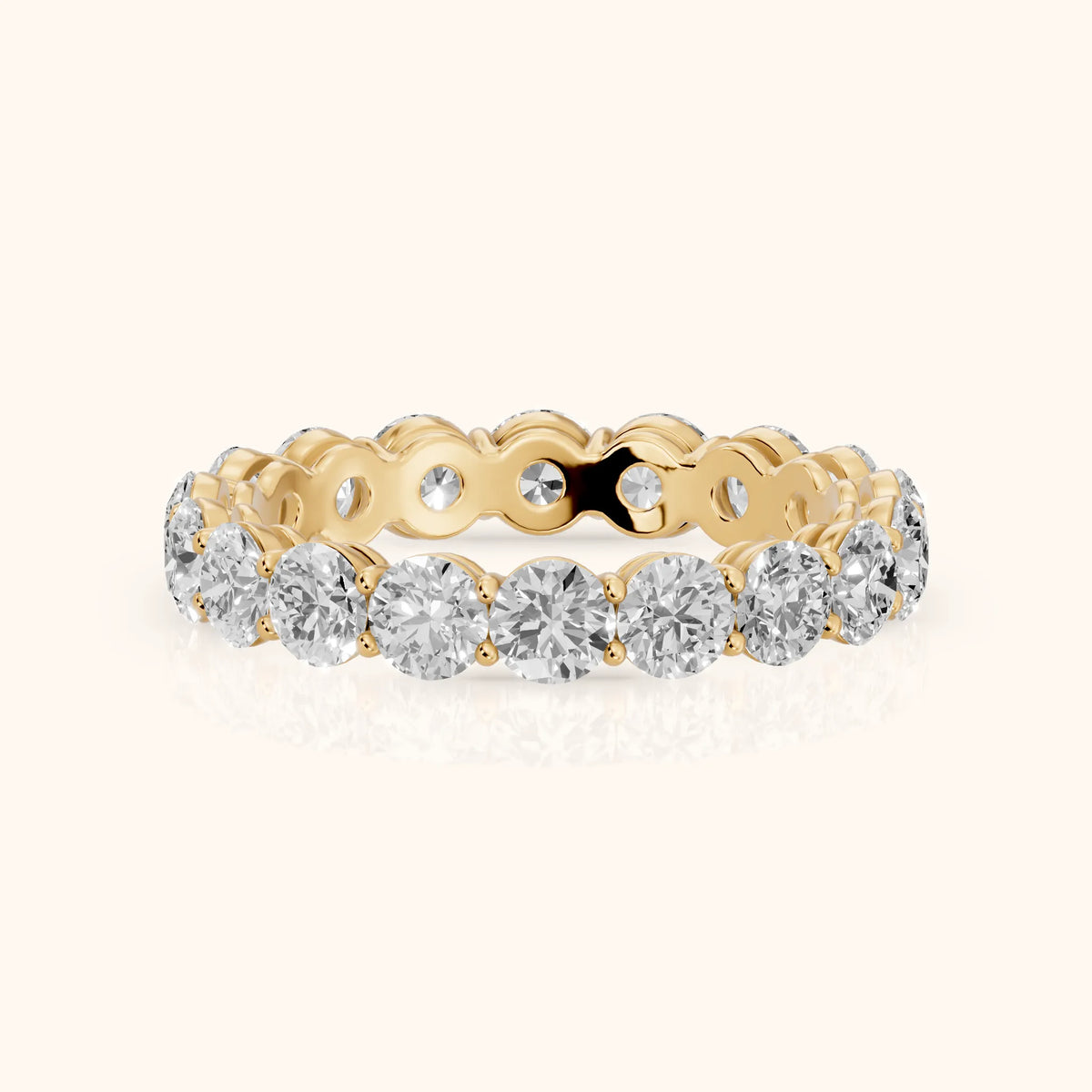 Dara Shared Prong Round Diamond Eternity Band in Yellow Gold - FrontView