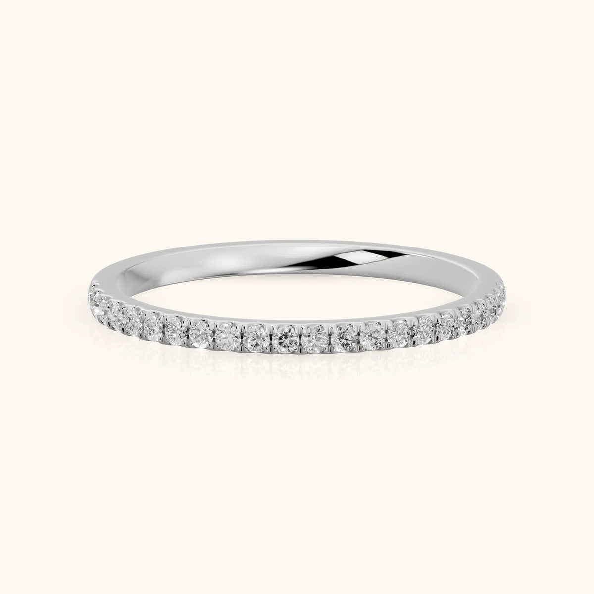Milena Micropavé Round Diamond Half Eternity Band in Platinum - FrontView