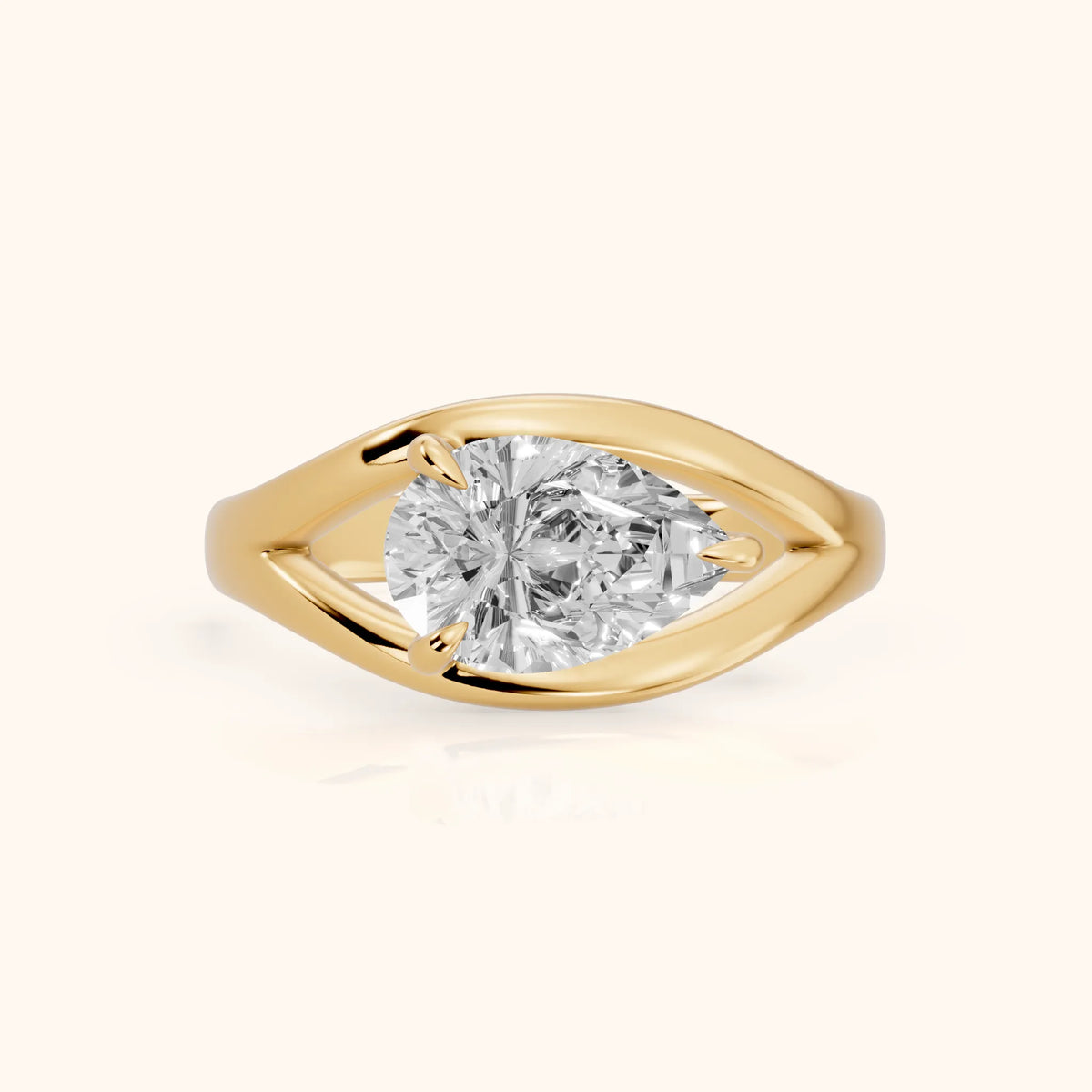 Madeleine Split Shank Pear Diamond Engagement Ring in Yellow Gold - FrontView.webp
