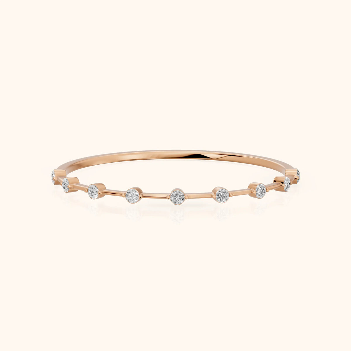 Zaria Dot Dash Round Diamond Wedding Band in Rose Gold - FrontView