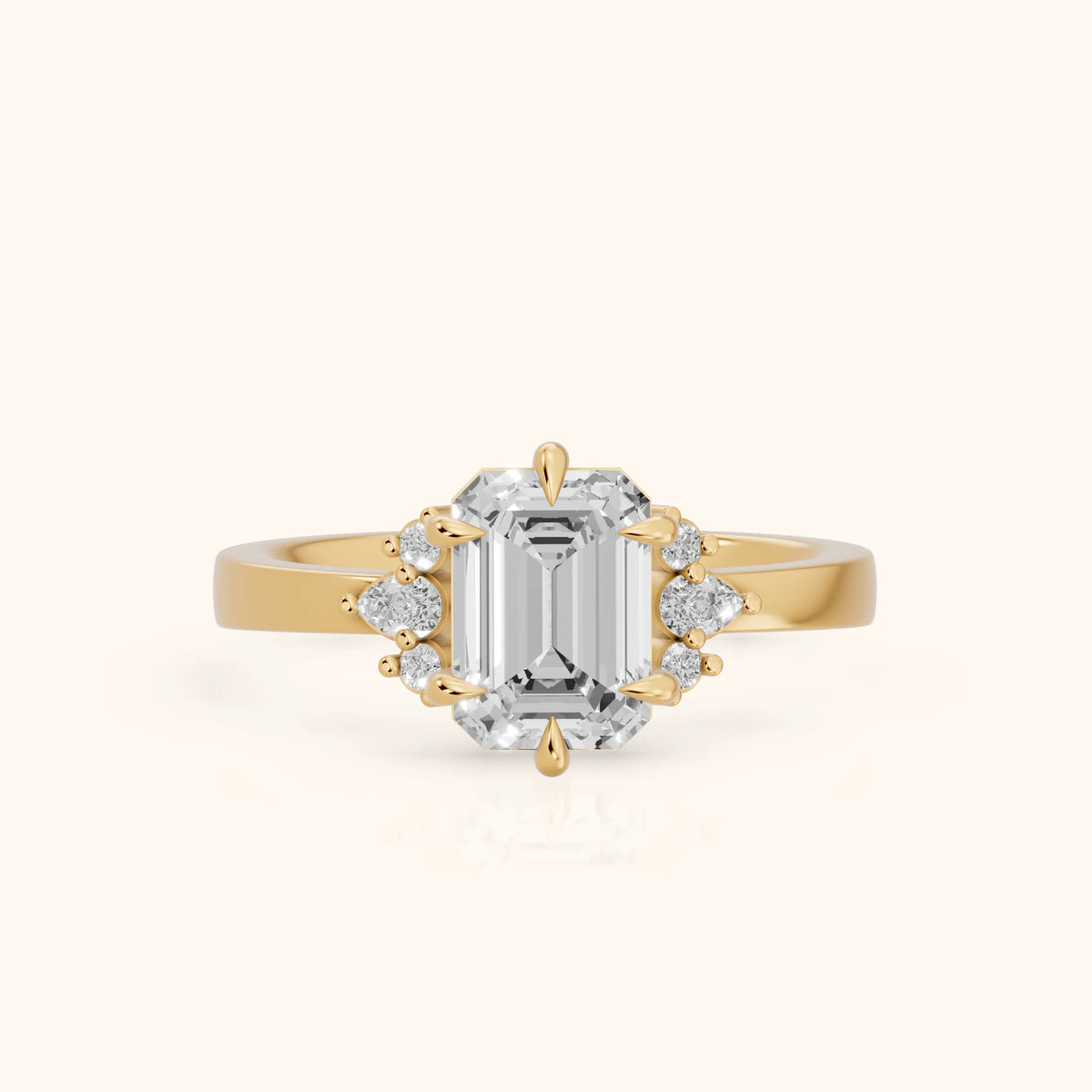 Josie Sidestone Emerald Diamond Engagement Ring in Yellow Gold - FrontView.webp