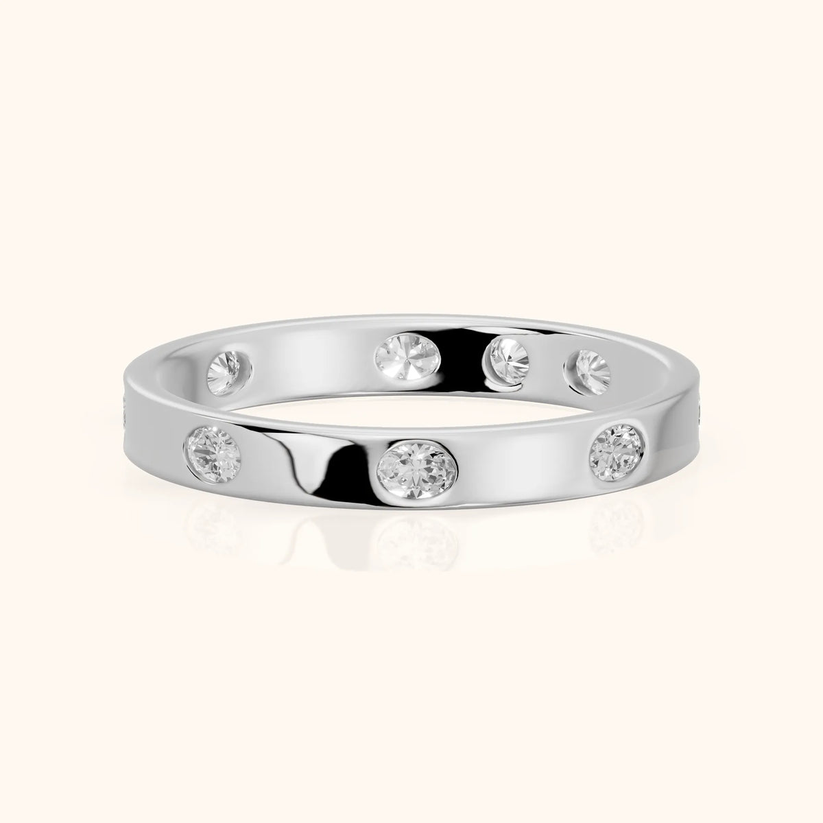 Alessia Bezel Oval & Round Diamond Eternity Band in Platinum - FrontView