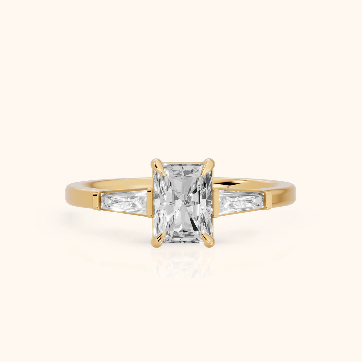 Winnie Three-Stone Radiant Diamond Engagement Ring in Yellow Gold - FrontView.webp