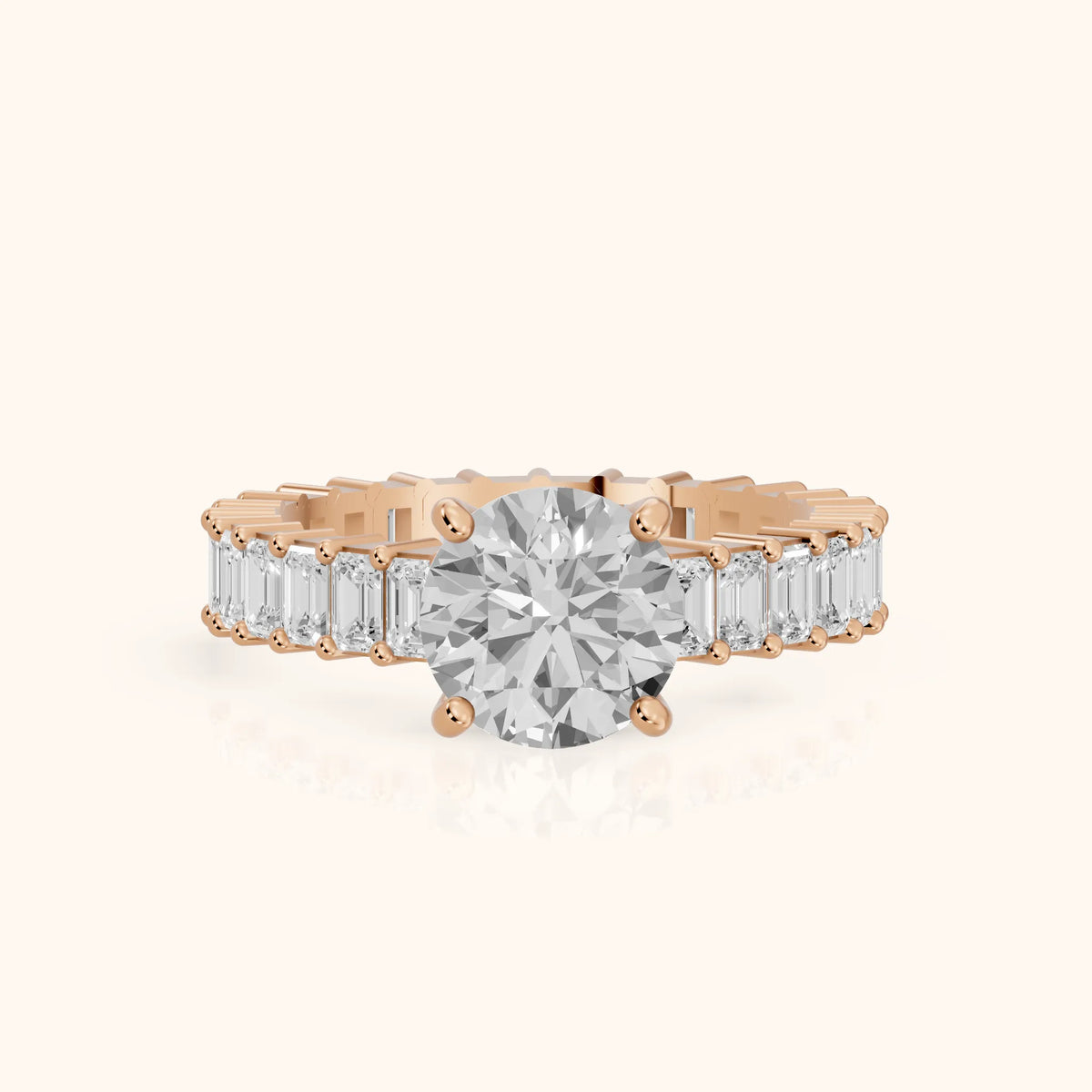 Mallory Shared Prong Round Diamond Engagement Ring in Rose Gold - FrontView.webp