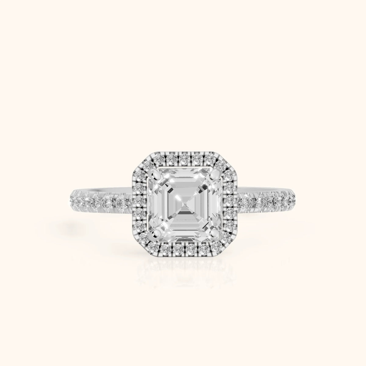 Mabel Halo French Pavé Asscher Diamond Engagement Ring in Silver - FrontView.webp