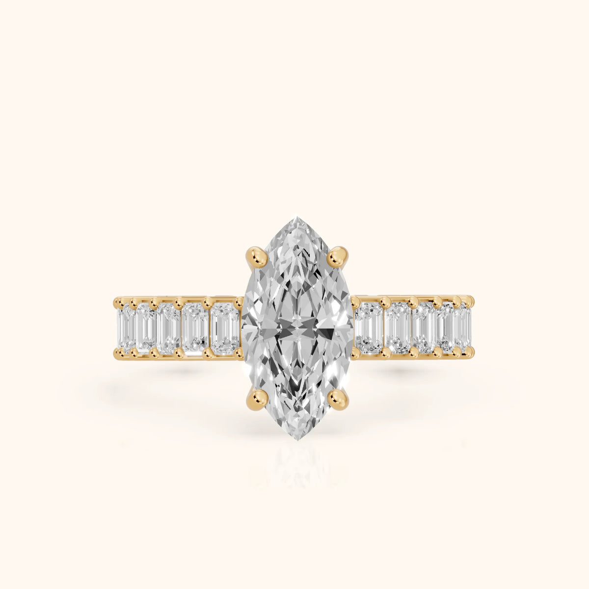 Mallory Shared Prong Marquise Diamond Engagement Ring in Yellow Gold - FrontView.webp