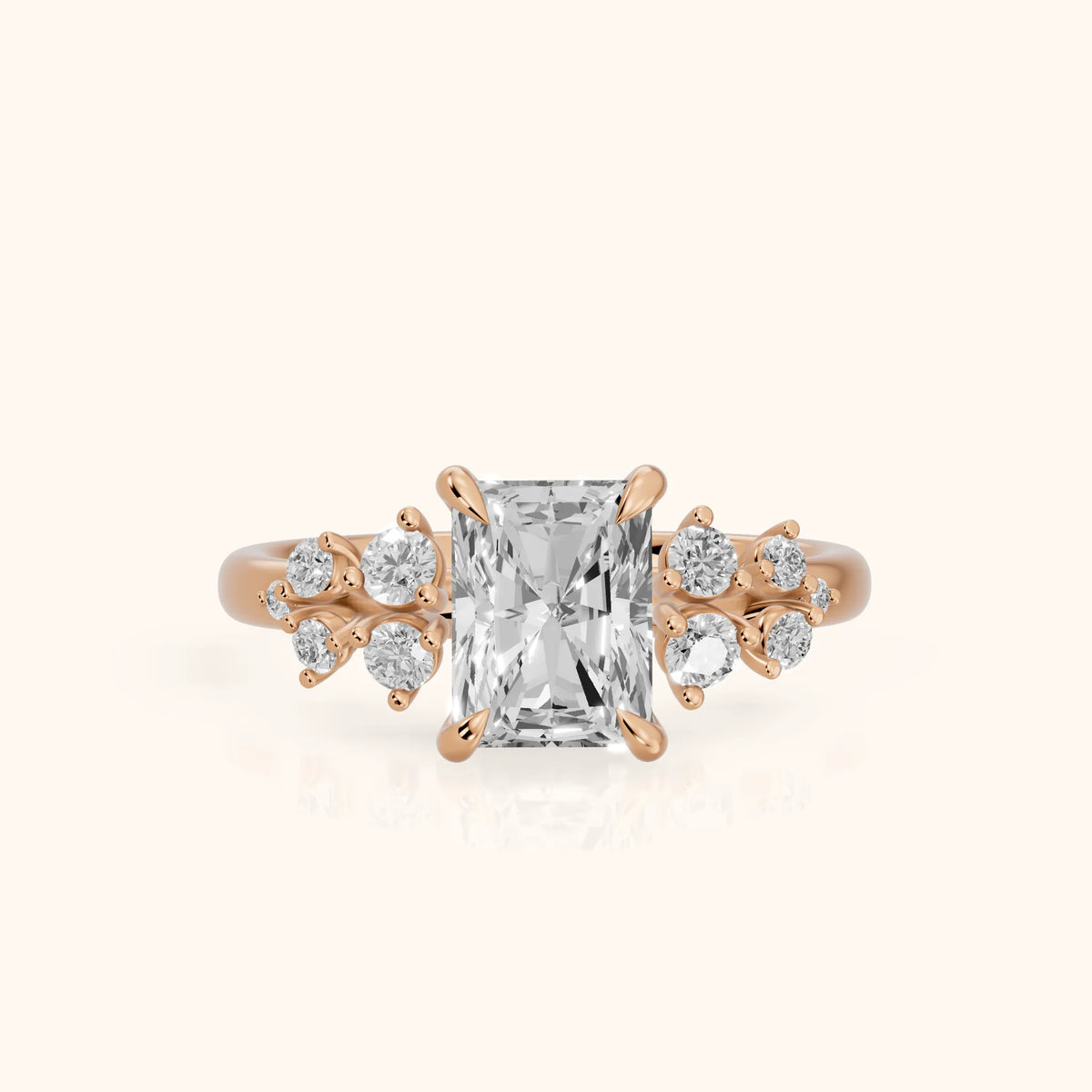 Mirabelle Cluster Radiant Diamond Engagement Ring in Rose Gold - FrontView.webp