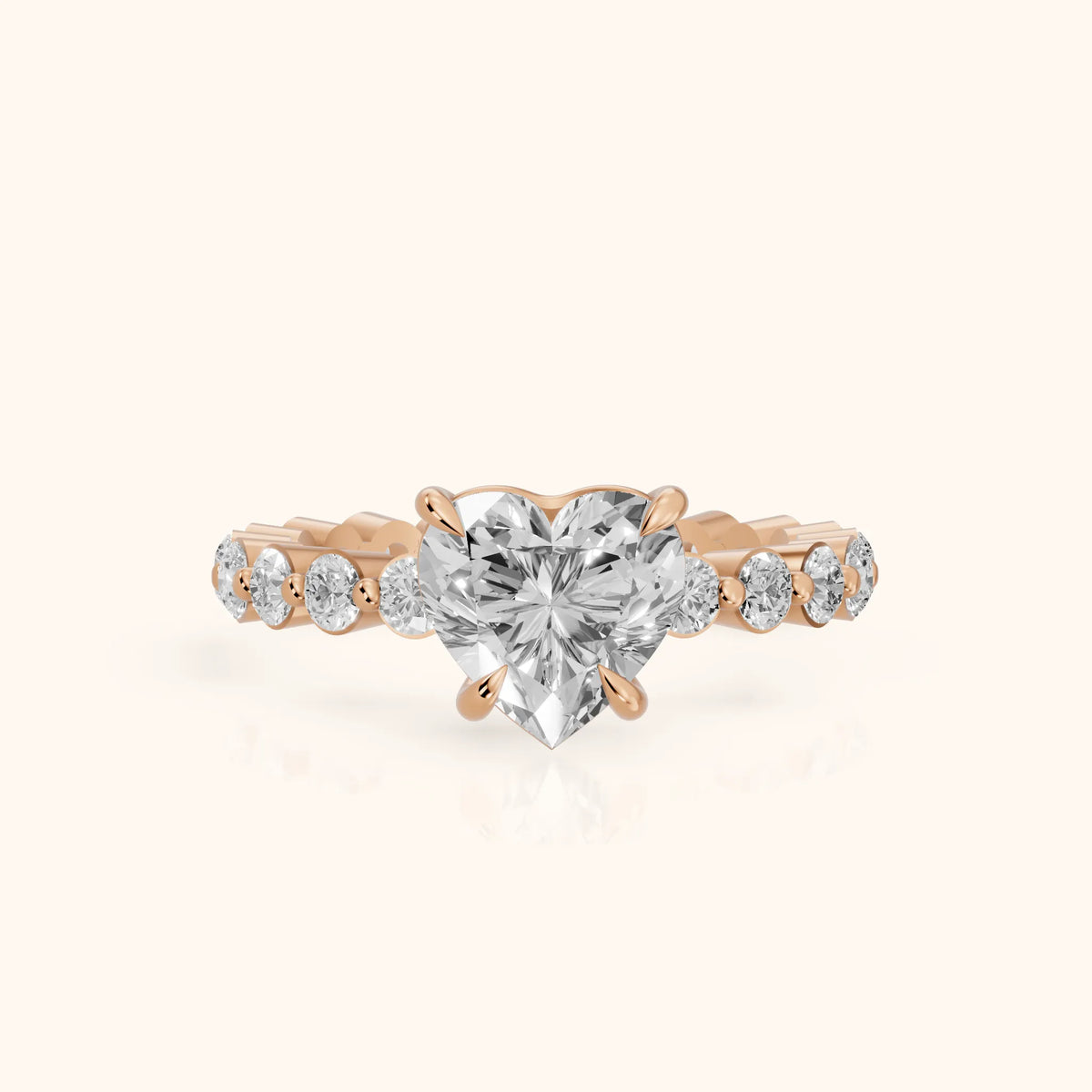 Piper Sidestone Heart Diamond Engagement Ring in Rose Gold - FrontView.webp