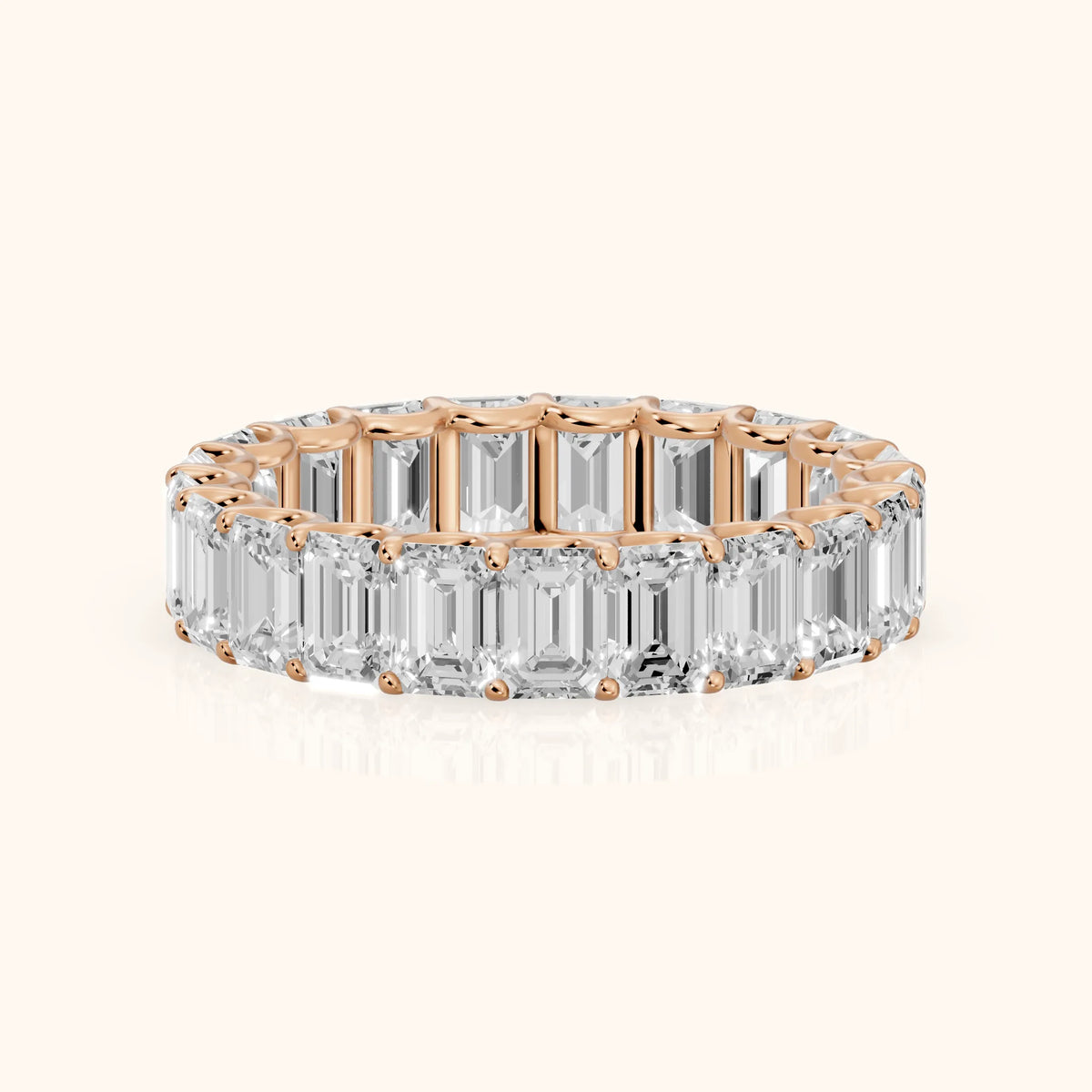 Josette Shared Prong Emerald Diamond Eternity Band in Rose Gold - FrontView