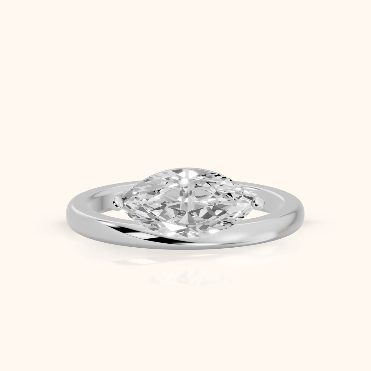 Maisie Four Prong Solitaire Marquise Diamond Engagement Ring in Silver - FrontView.webp