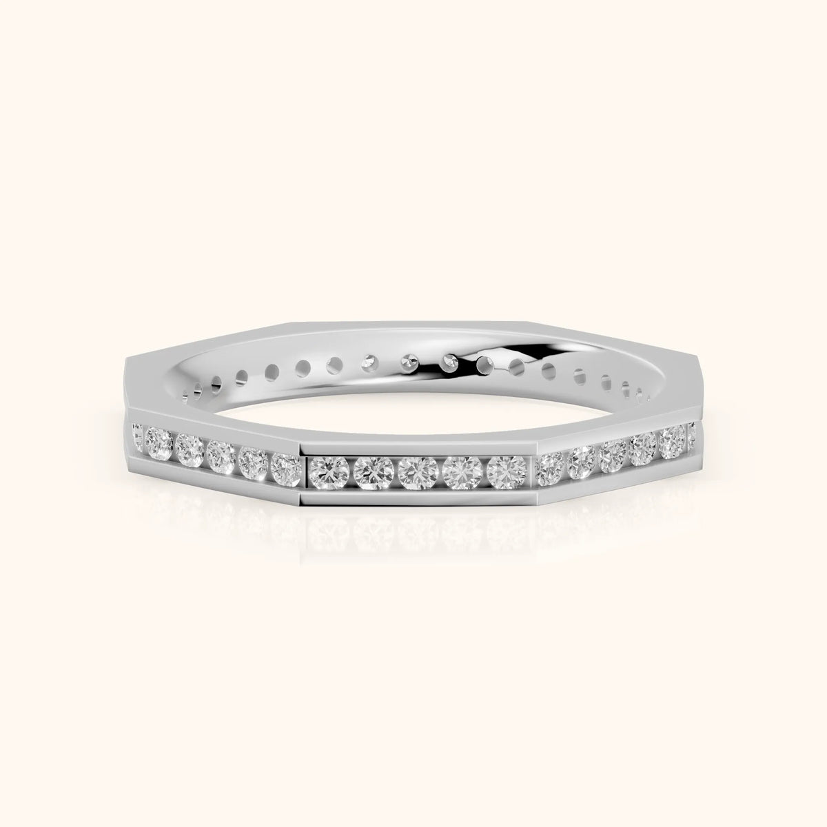 Sasha Channel Set Round Diamond Eternity Band in Platinum - FrontView