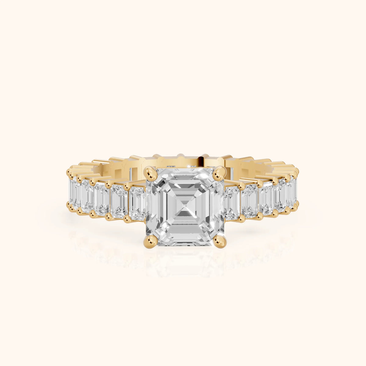 Mallory Shared Prong Asscher Diamond Engagement Ring in Yellow Gold - FrontView.webp