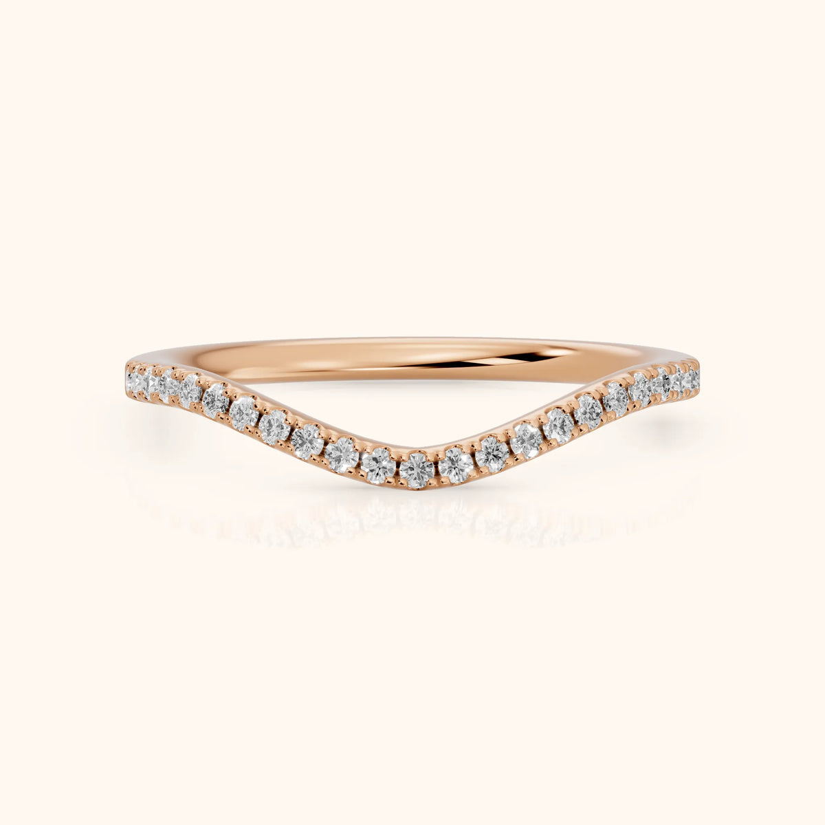 Nila Curved Round Diamond Stackable Ring in Rose Gold - FrontView