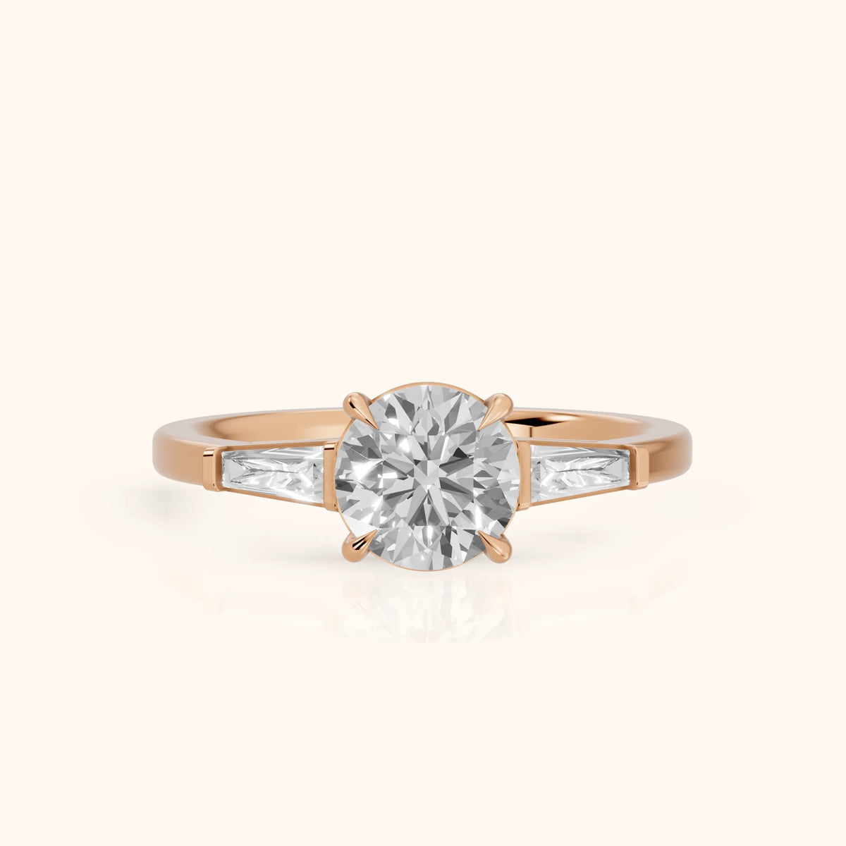 Winnie Three-Stone Round Diamond Engagement Ring in Rose Gold - FrontView.webp
