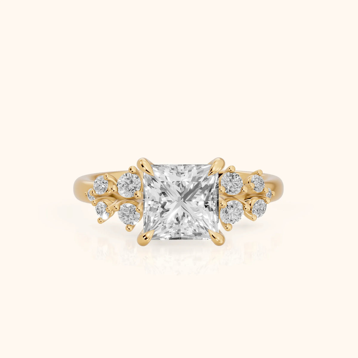 Mirabelle Cluster Princess Diamond Engagement Ring in Yellow Gold - FrontView.webp