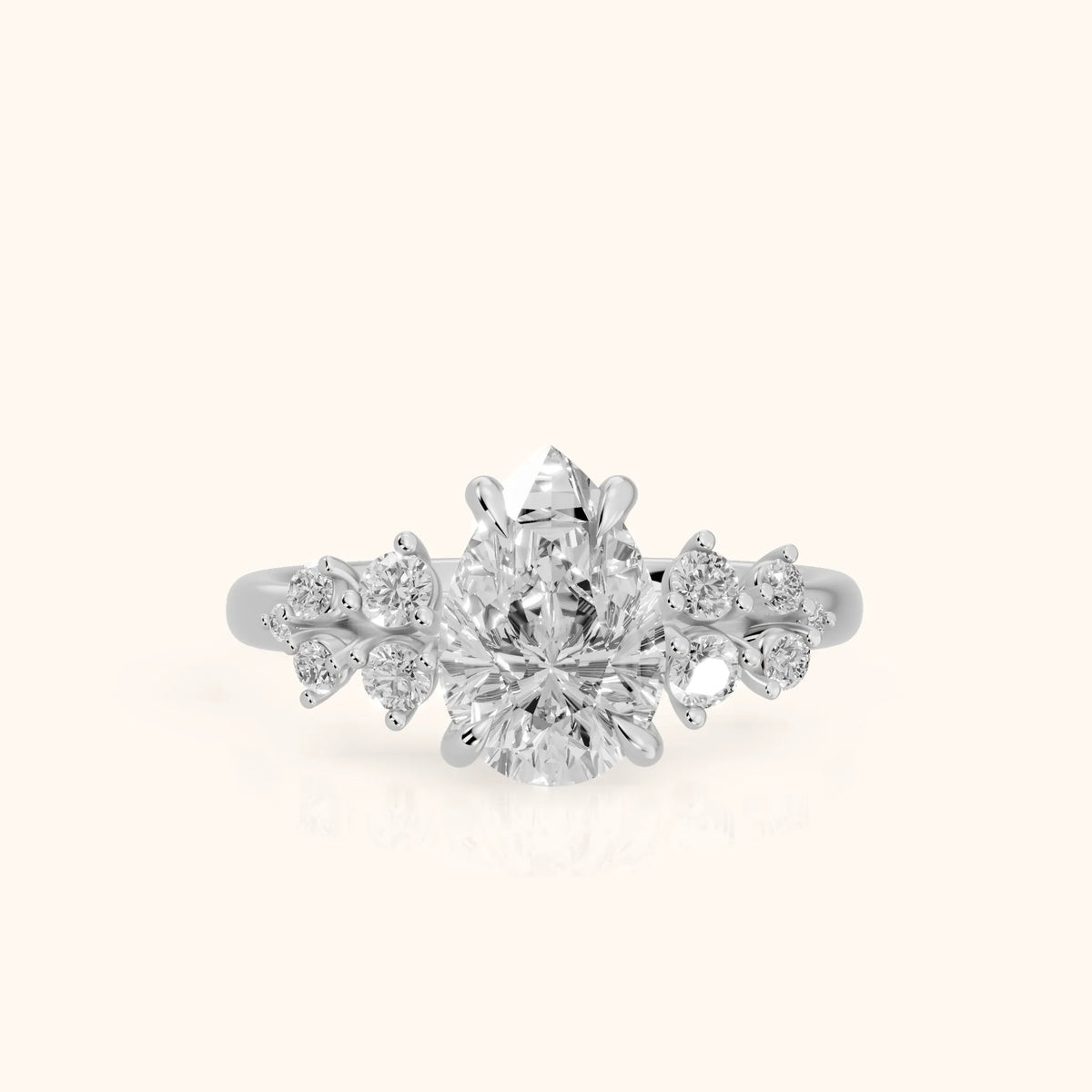 Mirabelle Cluster Pear Diamond Engagement Ring in Silver - FrontView.webp