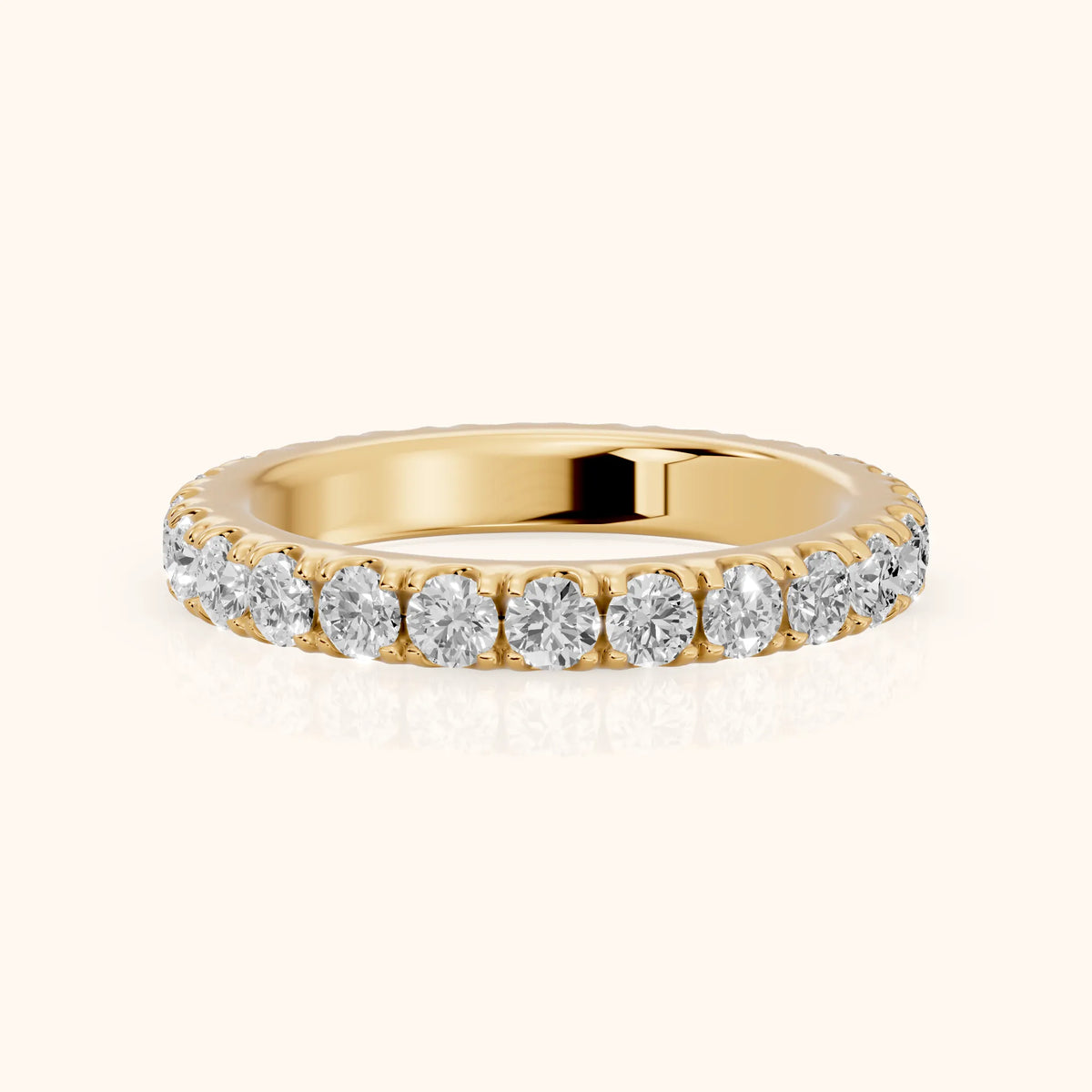 Ramona Shared Prong Round Diamond Eternity Band in Yellow Gold - FrontView