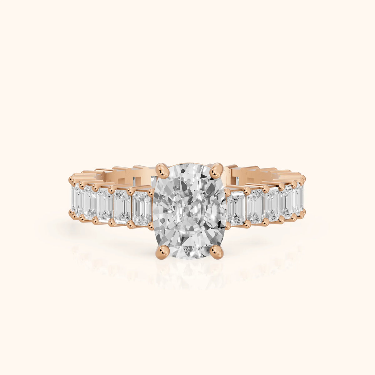 Mallory Shared Prong Cushion Diamond Engagement Ring in Rose Gold - FrontView.webp