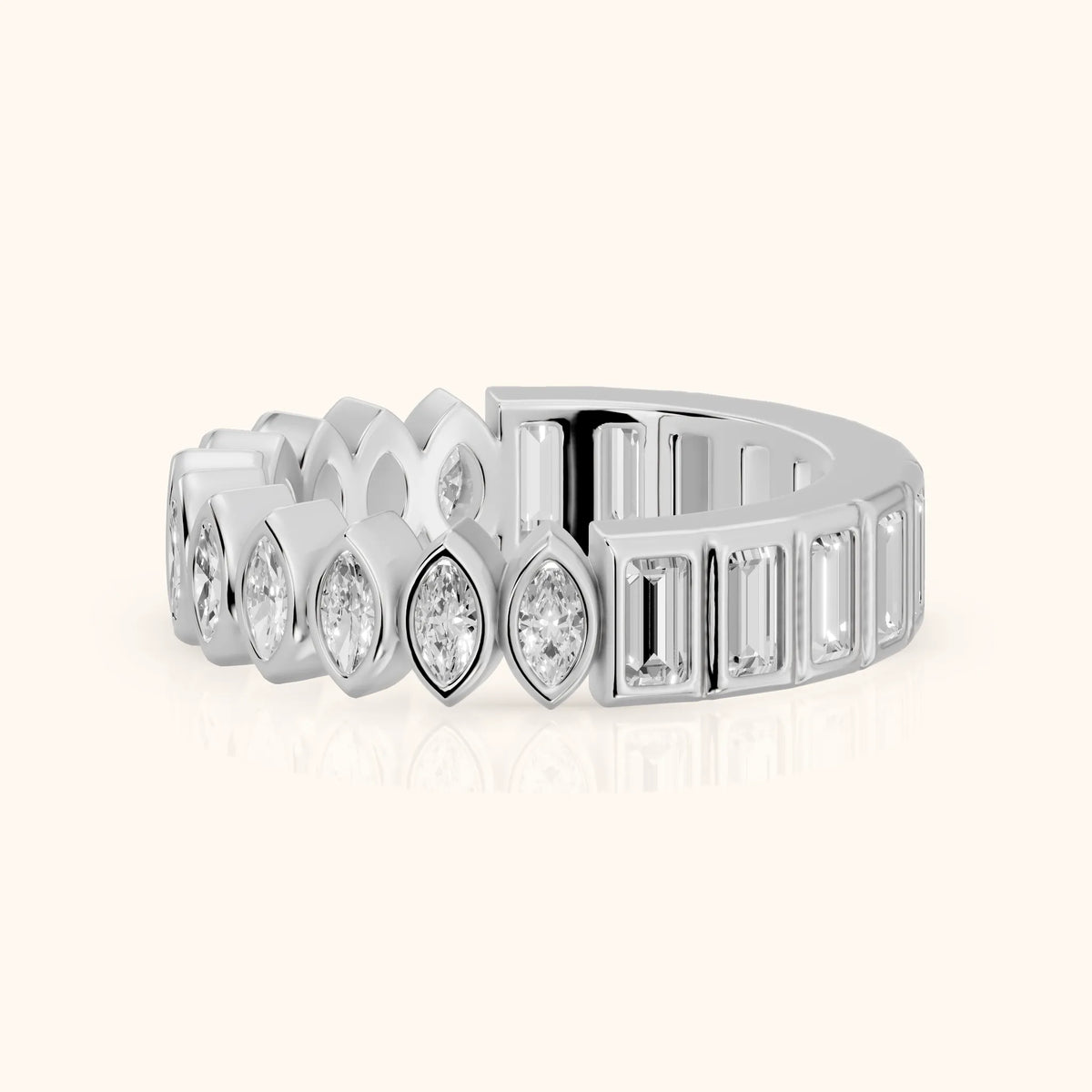 Pilar Bezel Marquise & Baguette Diamond Eternity Band in White Gold - FrontView