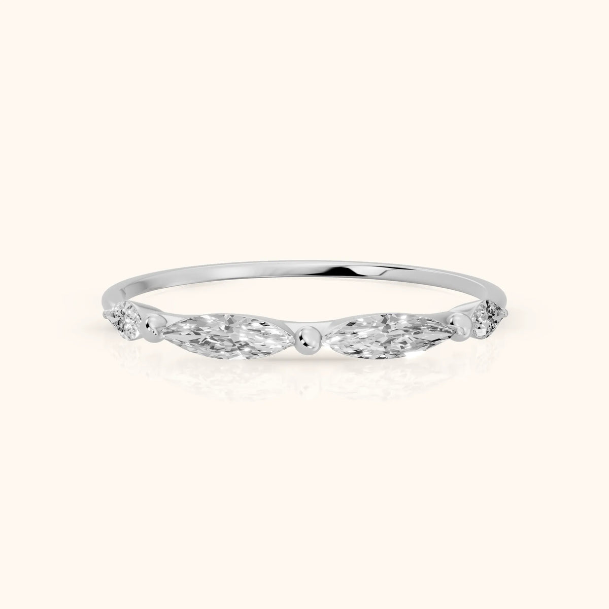Simona Petite Marquise Diamond Wedding Band in Silver - FrontView