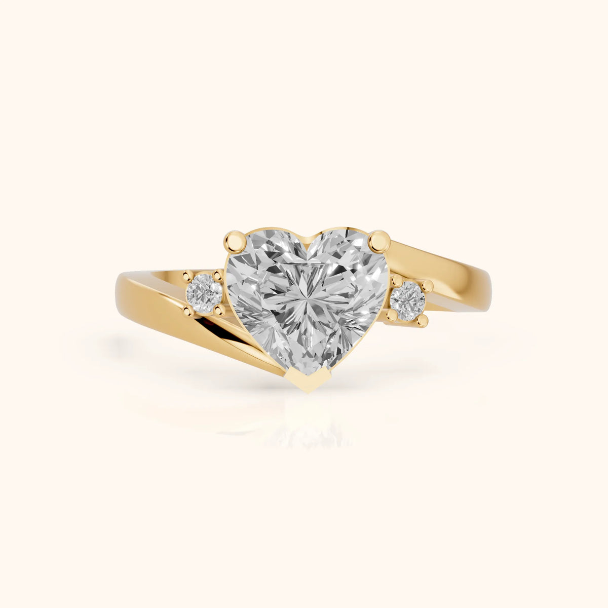 Gardenia Bypass Three-Stone Heart Diamond Engagement Ring in Yellow Gold - FrontView.webp
