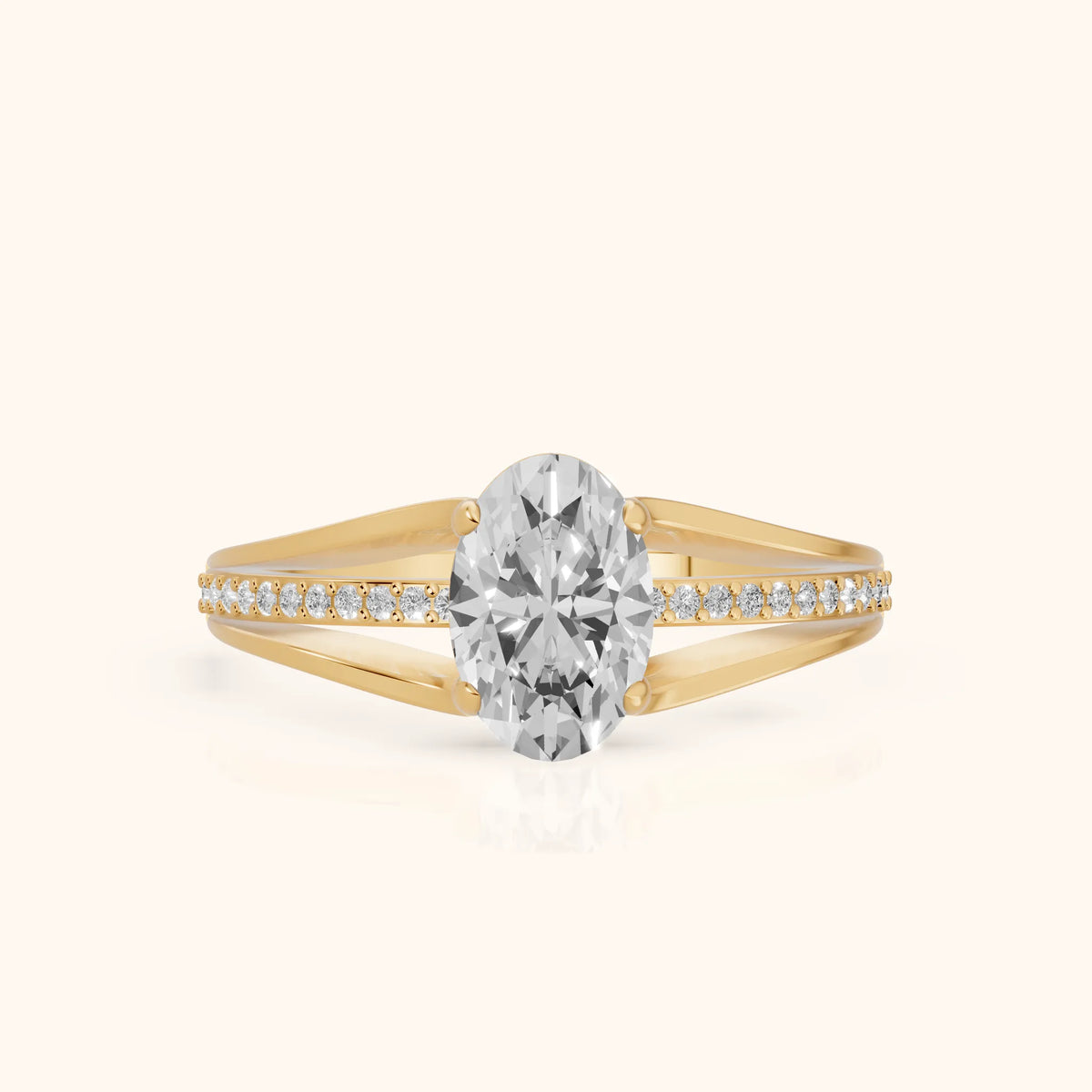 Lucinda Split Shank Oval Diamond Engagement Ring in Yellow Gold - FrontView.webp