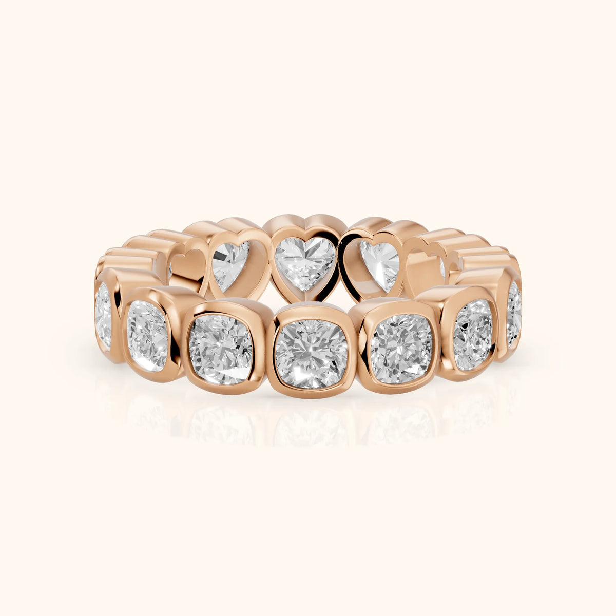 Marisa Bezel Cushion & Heart Diamond Eternity Band in Rose Gold - FrontView