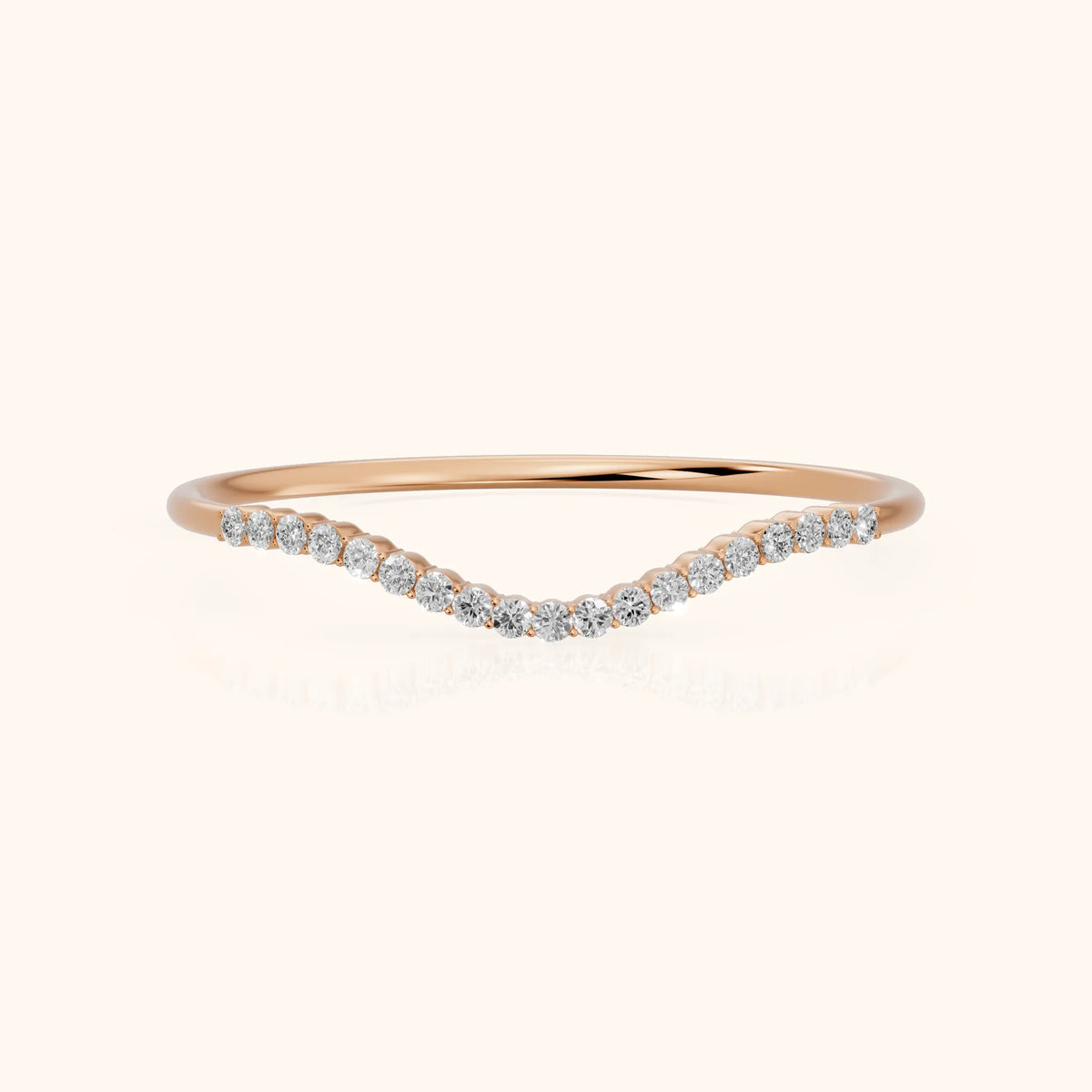 Ambra Curved Pavé Round Diamond Stackable Ring in Rose Gold - FrontView