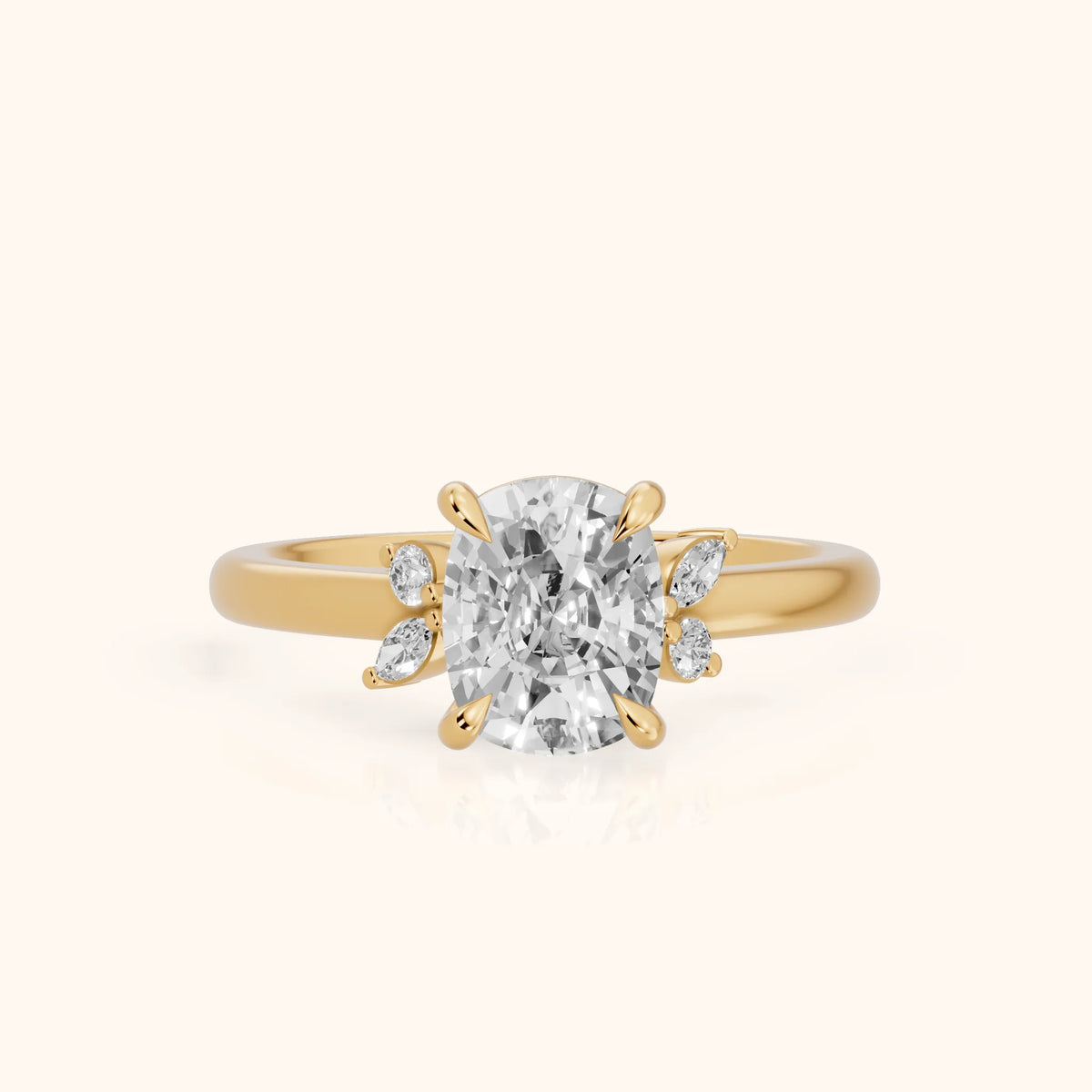Hattie Leaf Cushion Diamond Engagement Ring in Yellow Gold - FrontView.webp