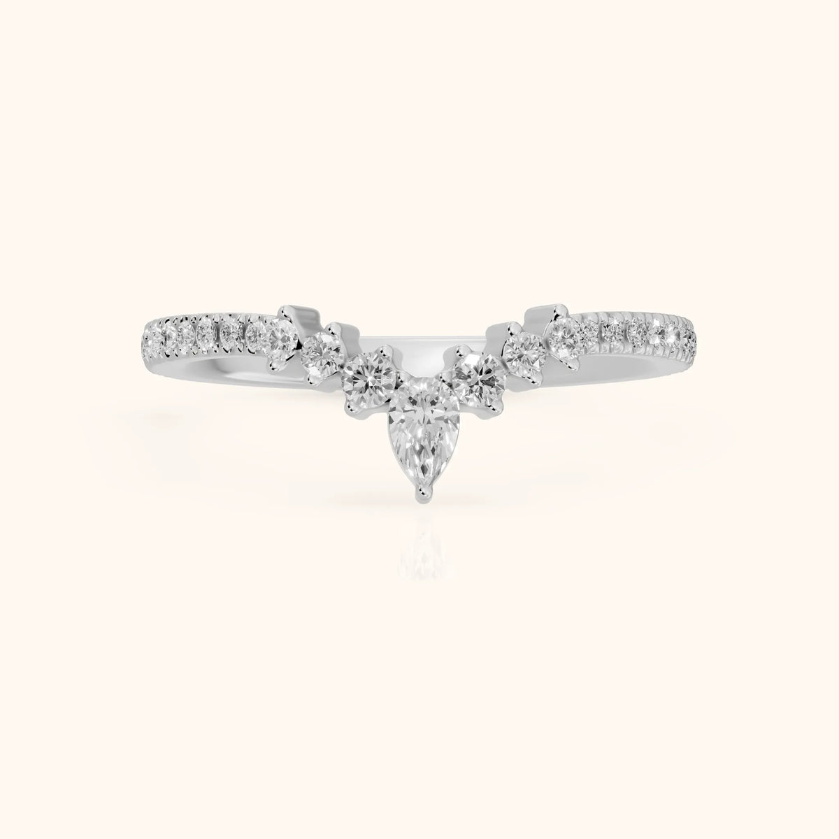 Diya Contour Pear & Round Diamond Stackable Ring in Silver - FrontView