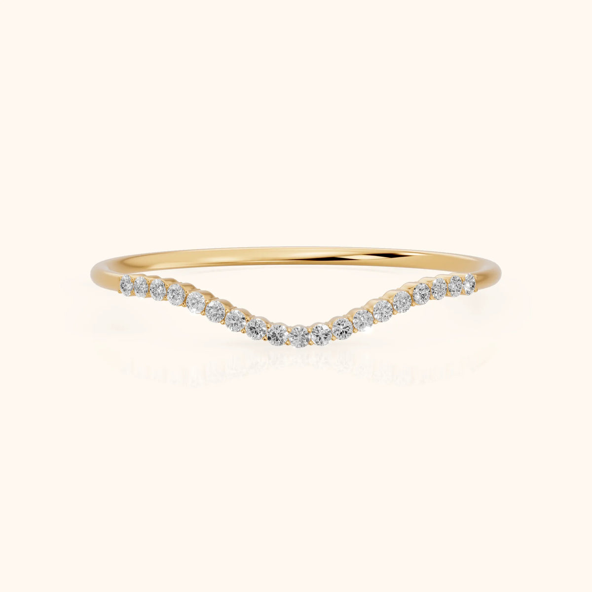 Ambra Curved Pavé Round Diamond Stackable Ring in Yellow Gold - FrontView