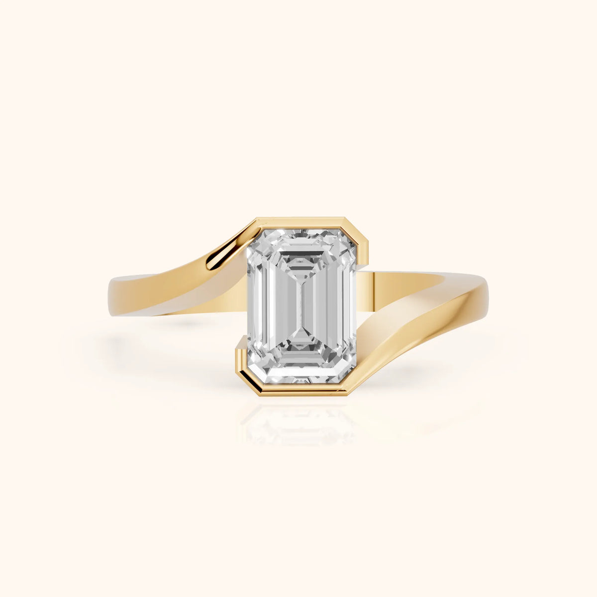 Frances Partial Bezel Bypass Emerald Diamond Engagement Ring in Yellow Gold - FrontView.webp