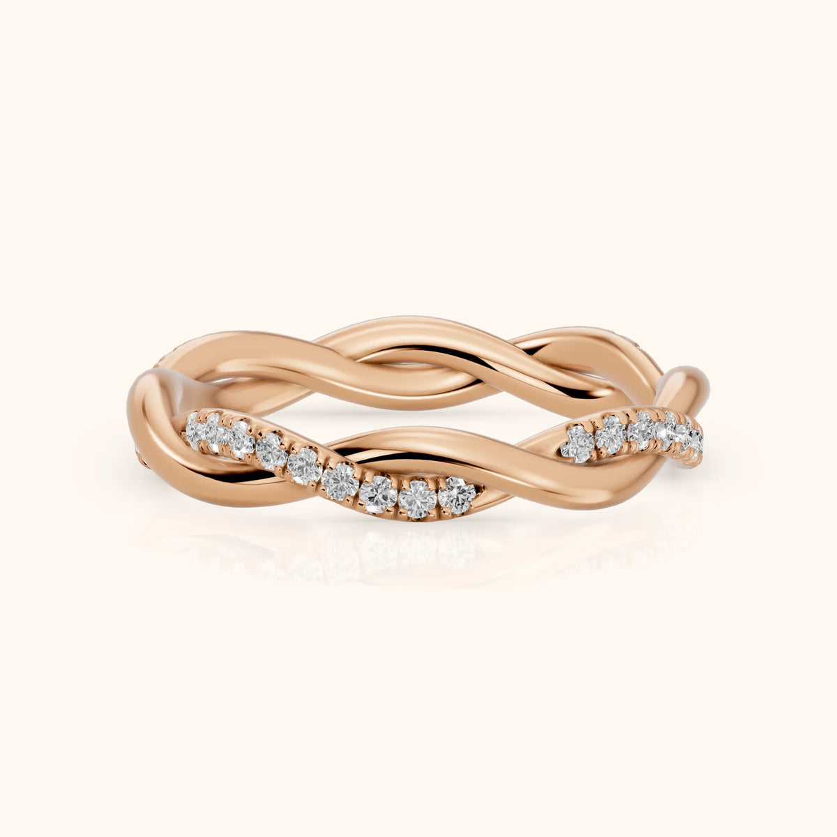 Tanvi Petite Twist Round Diamond Eternity Band in Rose Gold - FrontView