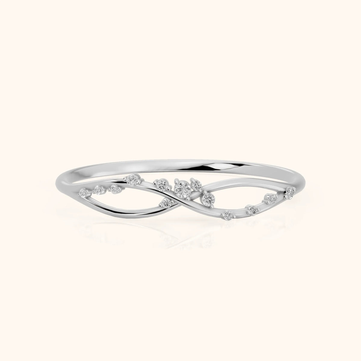 Amelia Bypass Round Diamond Stackable Ring in Platinum - FrontView