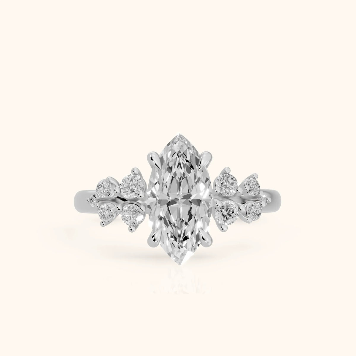 Mirabelle Cluster Marquise Diamond Engagement Ring in White Gold - FrontView.webp