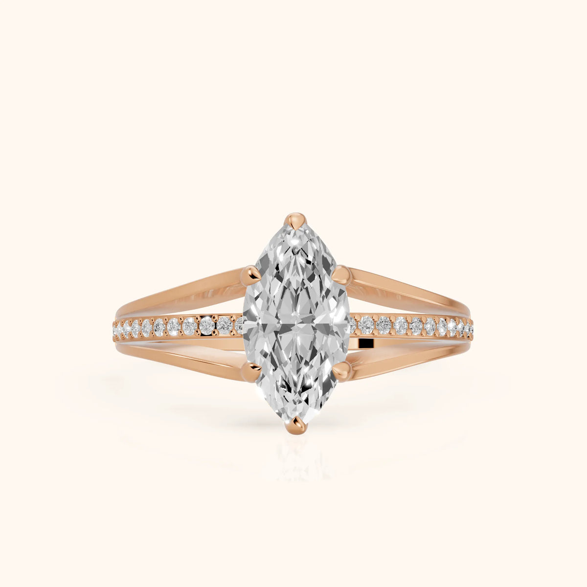 Lucinda Split Shank Marquise Diamond Engagement Ring in Rose Gold - FrontView.webp