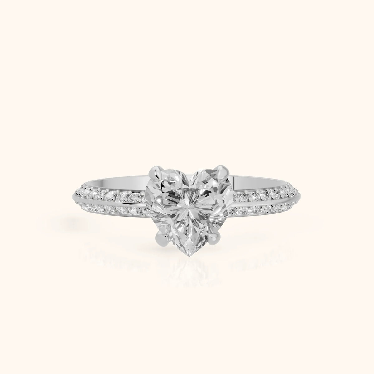 Meredith Knife Edge Pavé Heart Diamond Engagement Ring in Silver - FrontView.webp