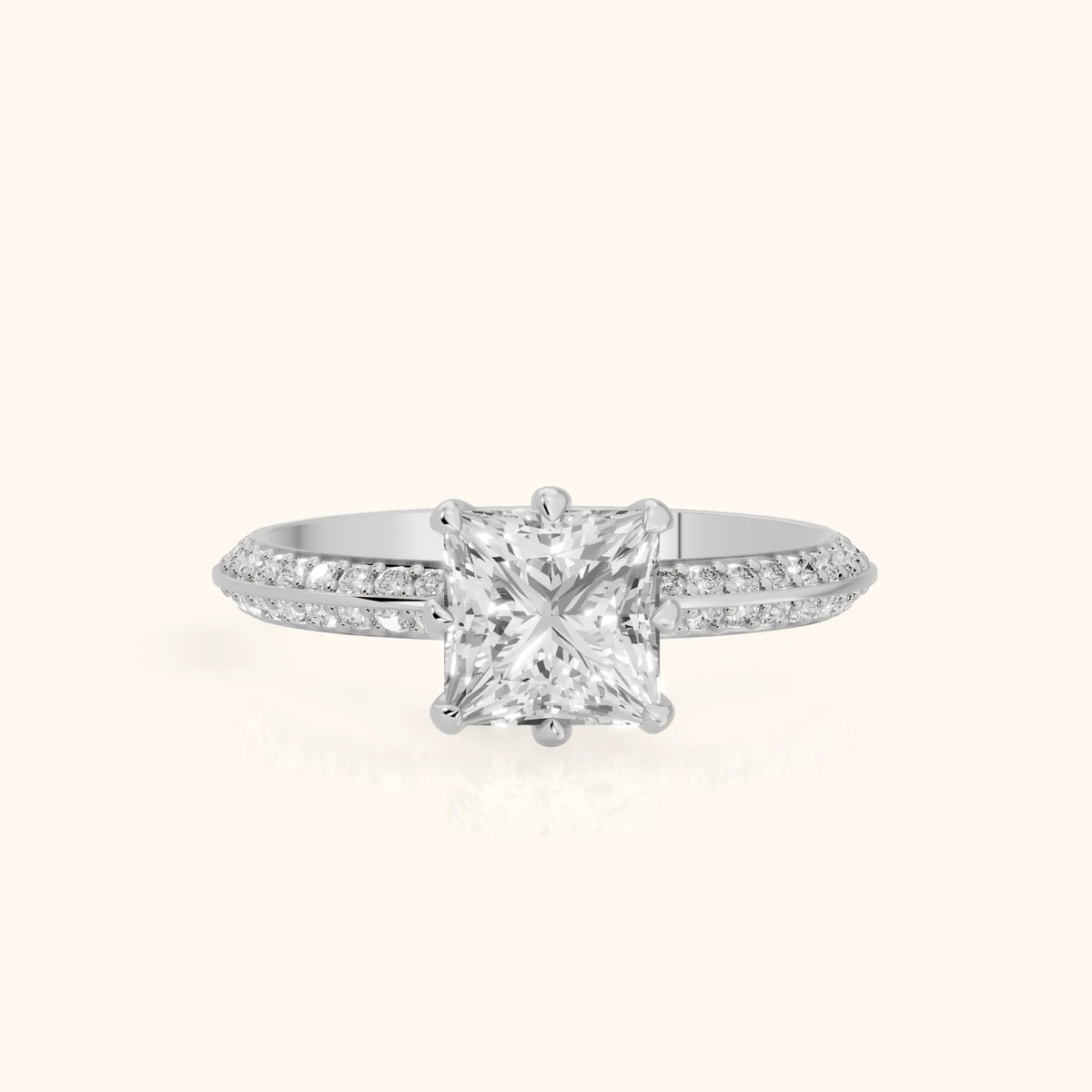 Meredith Knife Edge Pavé Princess Diamond Engagement Ring in White Gold - FrontView.webp