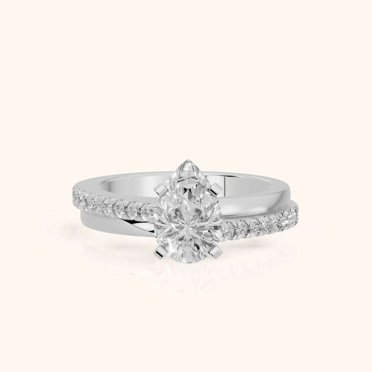 Edith Criss Cross Pavé Pear Diamond Engagement Ring in Platinum - FrontView.webp