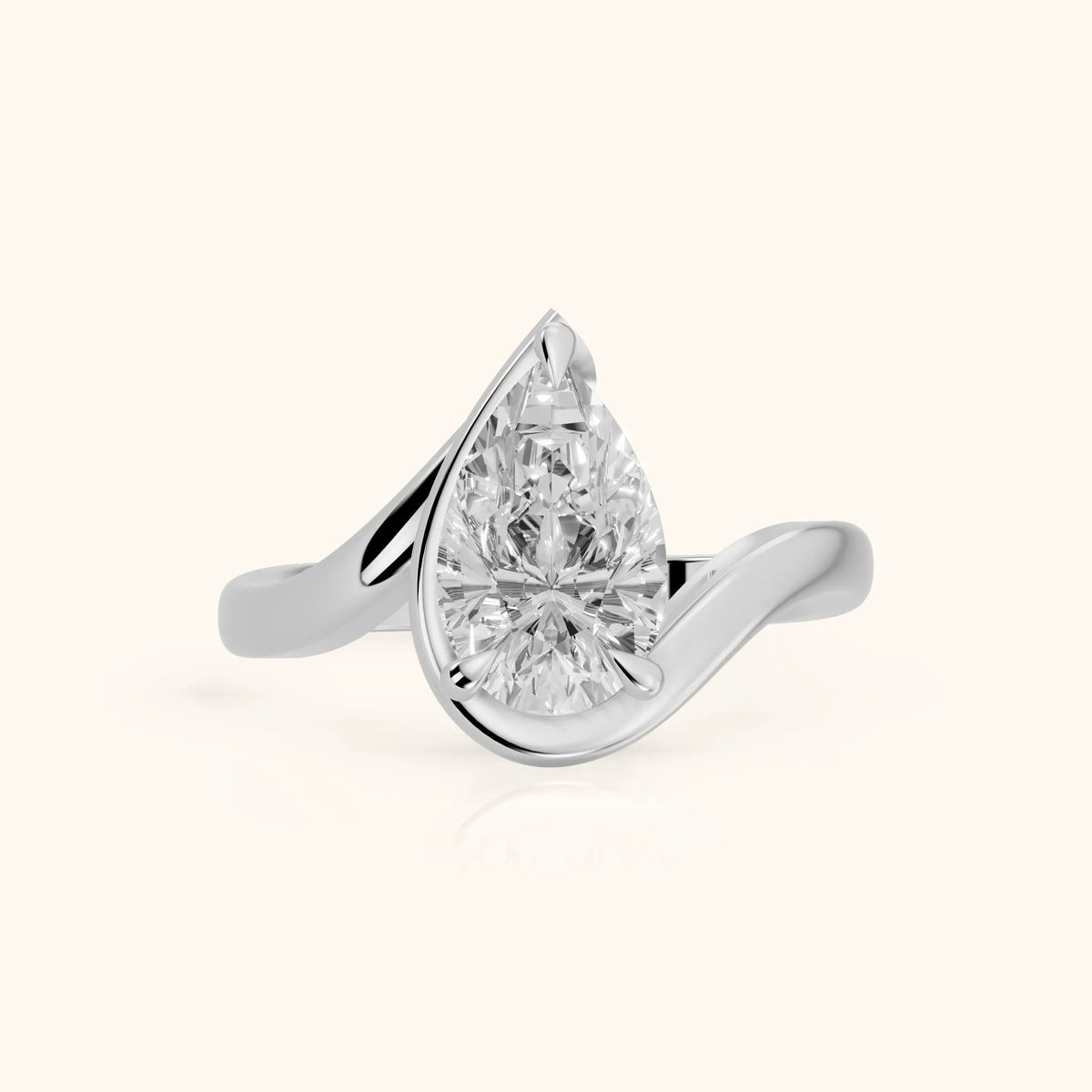 Margaux Bypass Solitaire Pear Diamond Engagement Ring in Silver - FrontView.webp