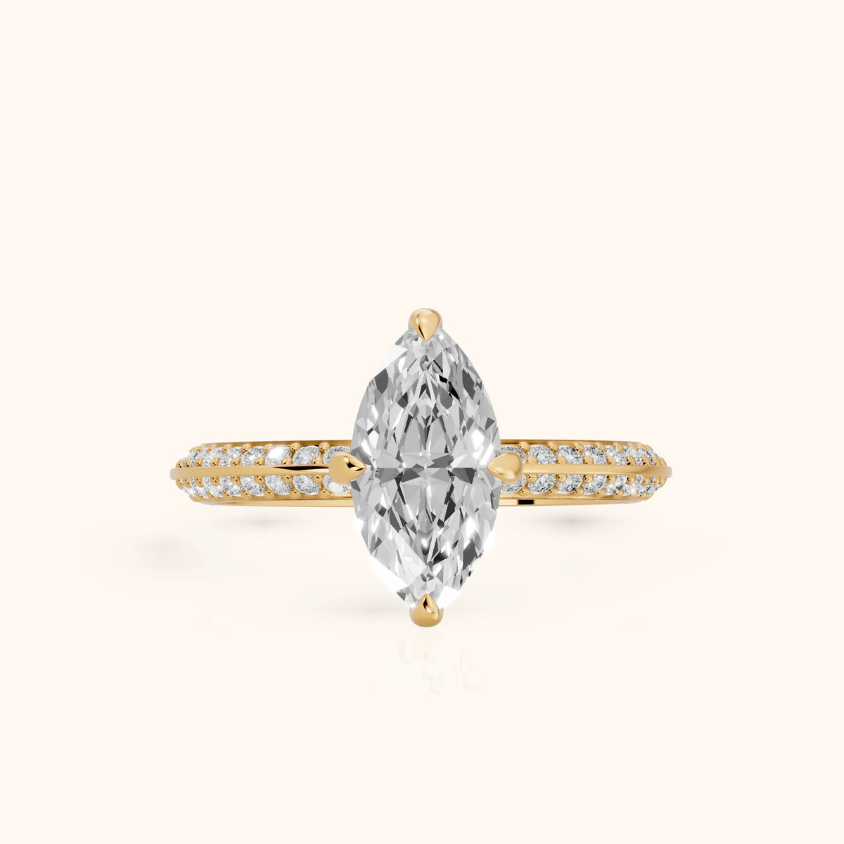 Meredith Knife Edge Pavé Marquise Diamond Engagement Ring in Yellow Gold - FrontView.webp