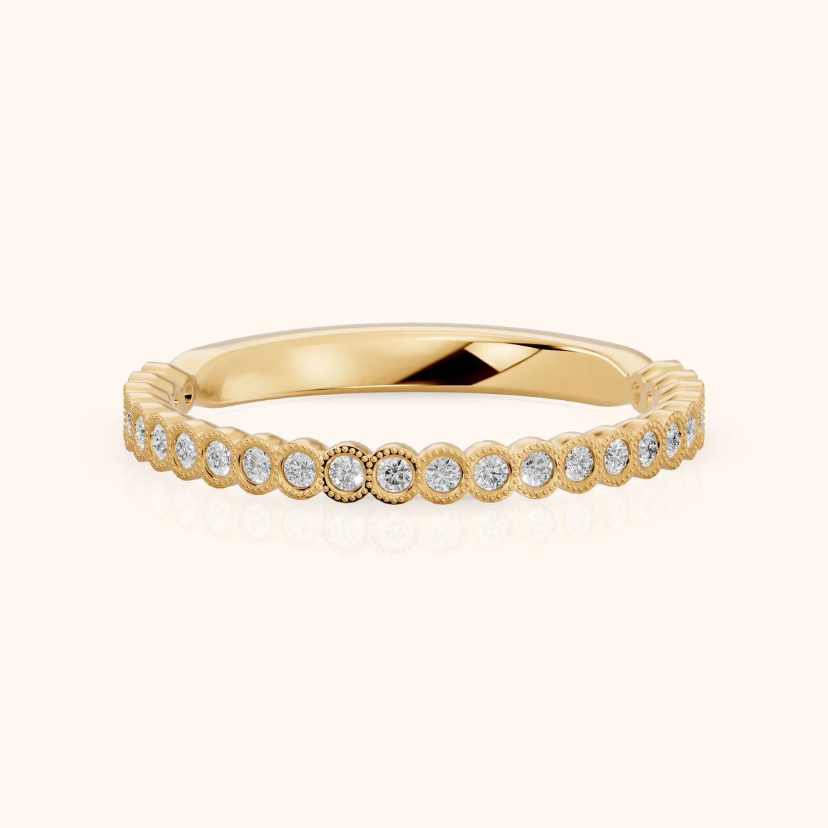 Marielle Milgrain Bezel Round Diamond Half Eternity Band in Yellow Gold - FrontView